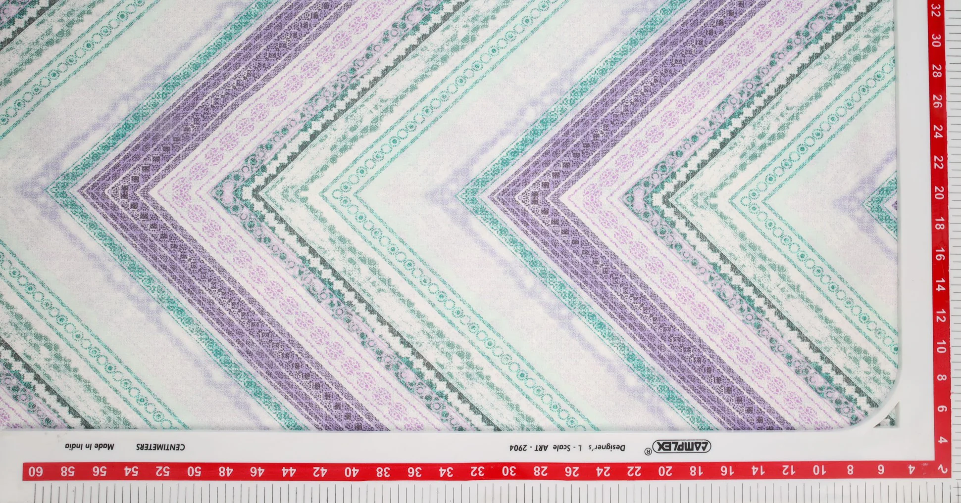 White With Lilac Geometrical Print Rayon Fabric - Image 3