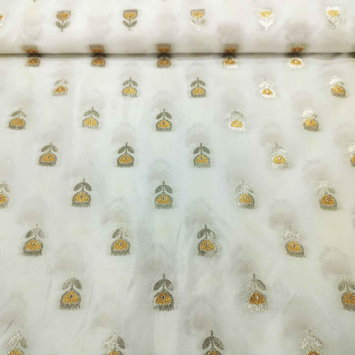 White Yellow Buti Dyeable Katan Silk KRE-15608 - Image 2