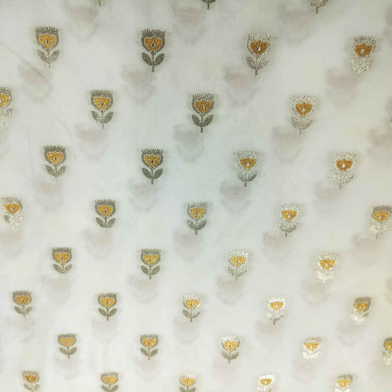 White Yellow Buti Dyeable Katan Silk KRE-15608 - Image 3