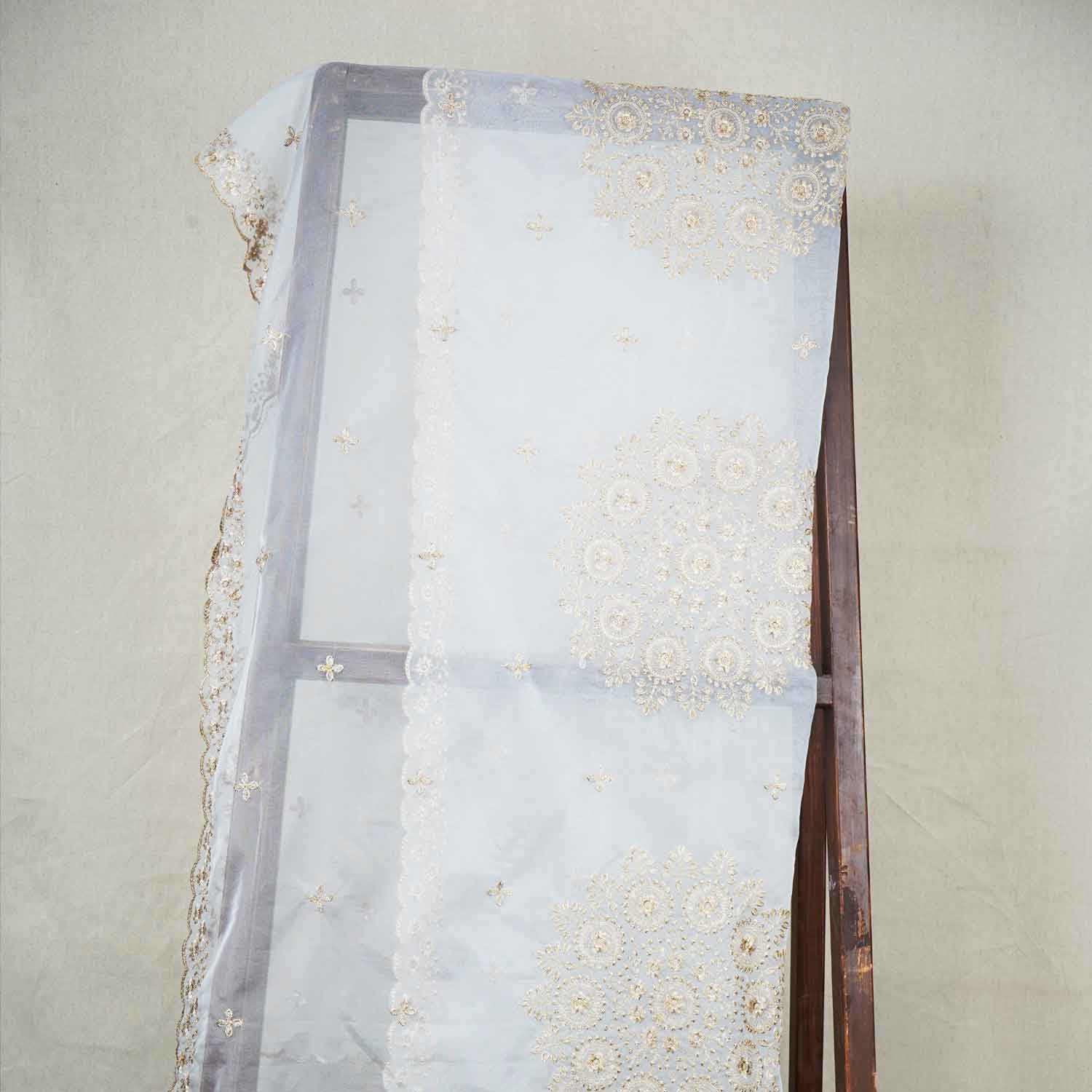 White Zari Embroidery Dyeable Organza Dupatta TA-28935 - Image 2