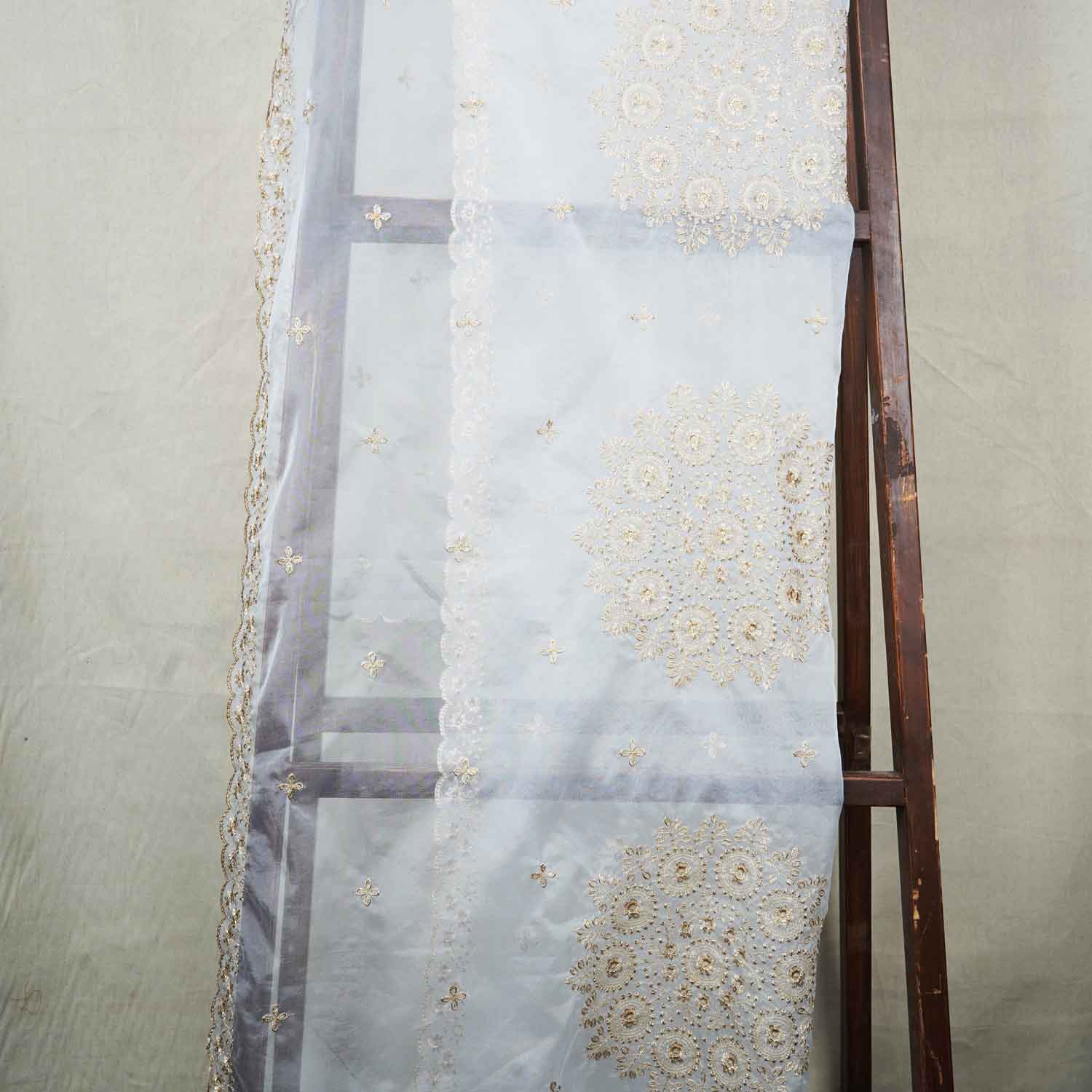 White Zari Embroidery Dyeable Organza Dupatta TA-28935 - Image 3