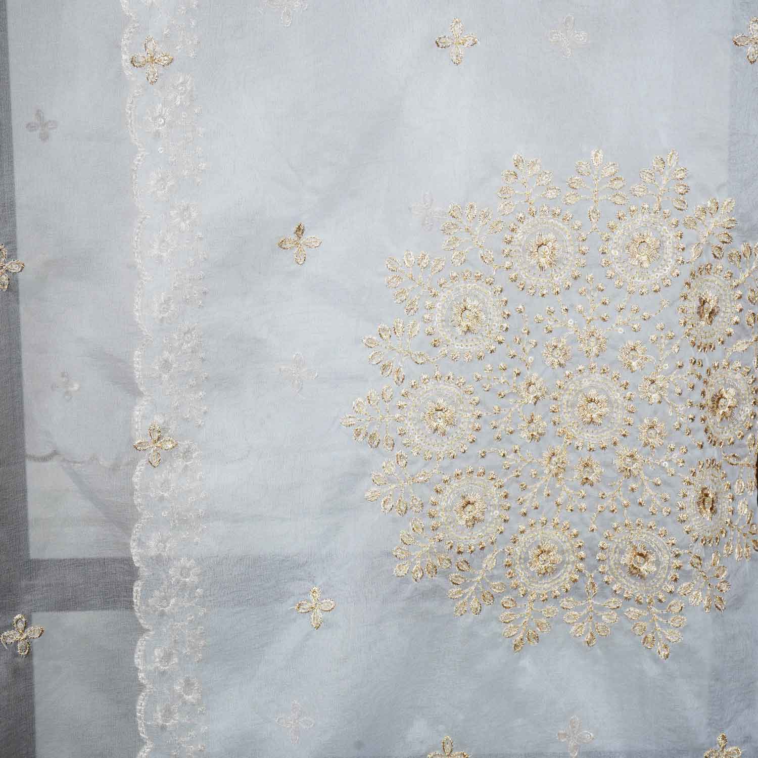 White Zari Embroidery Dyeable Organza Dupatta TA-28935 - Image 4