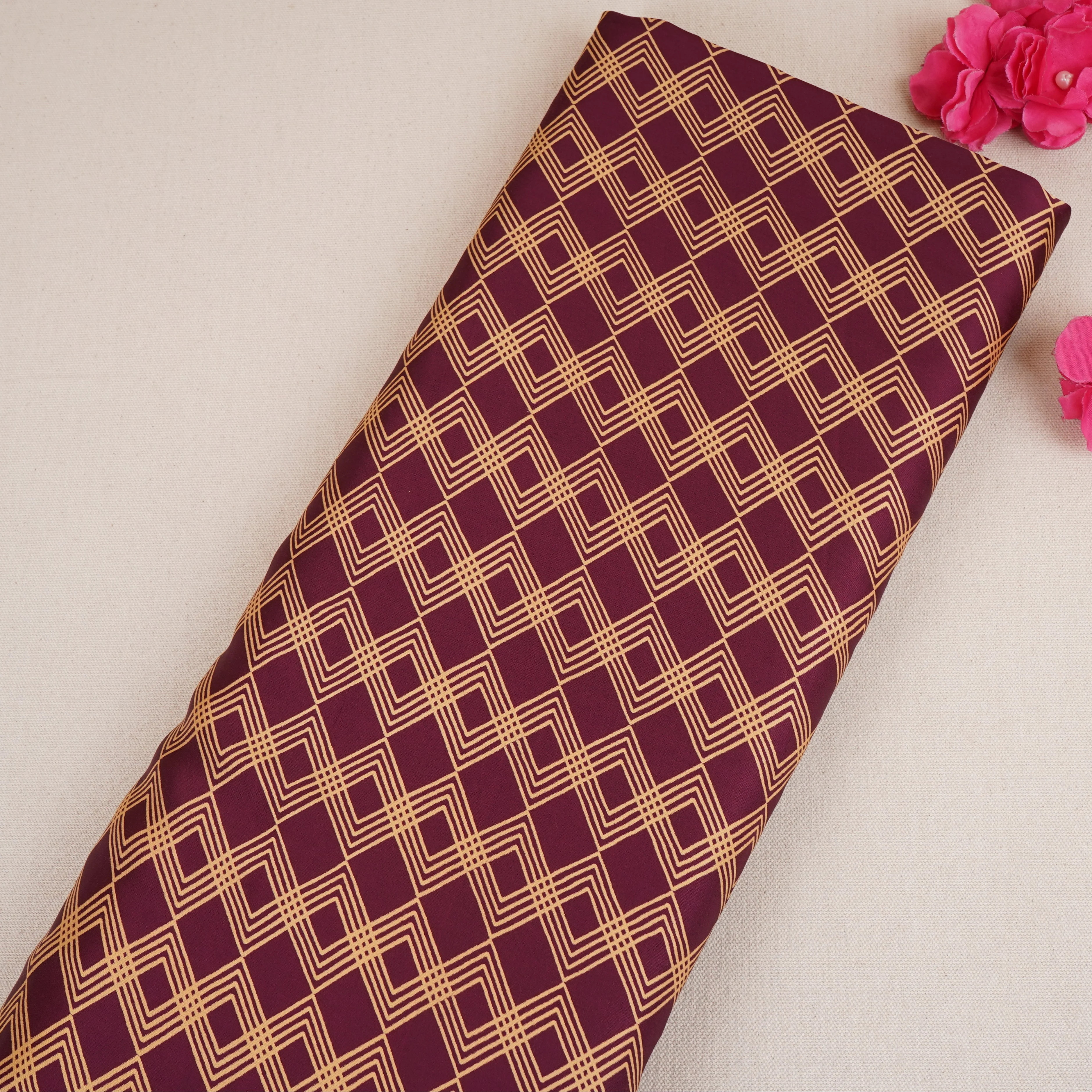 Wine Geomatrical Print Modal Satin SN-29510