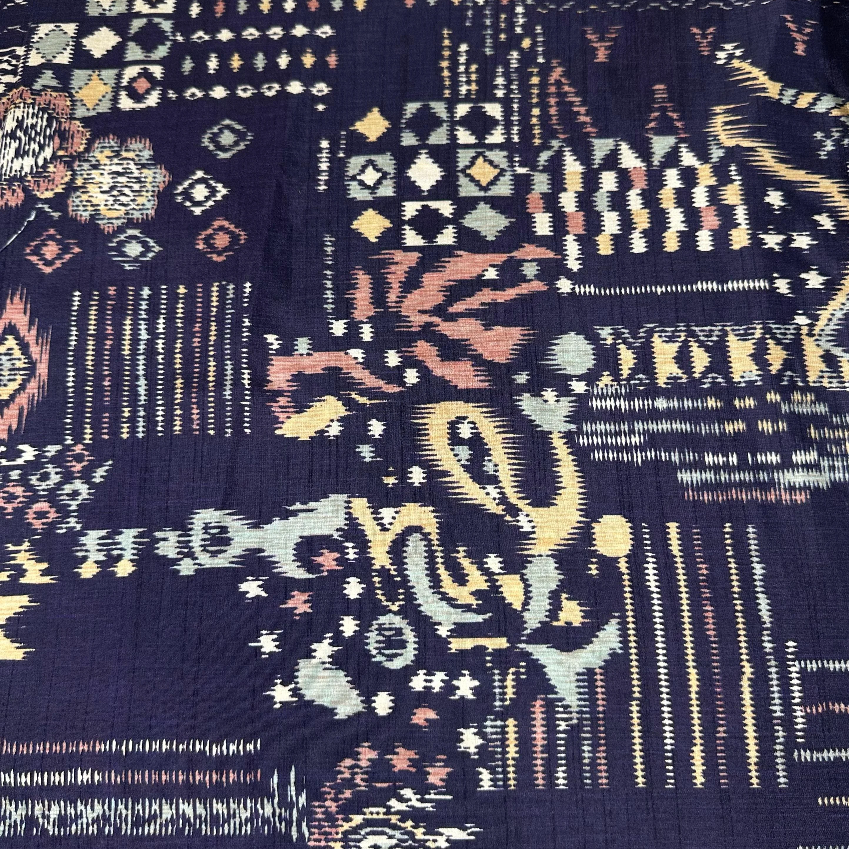 Wine Ikkat Print Tusser Silk Fabric 20371 - Image 2