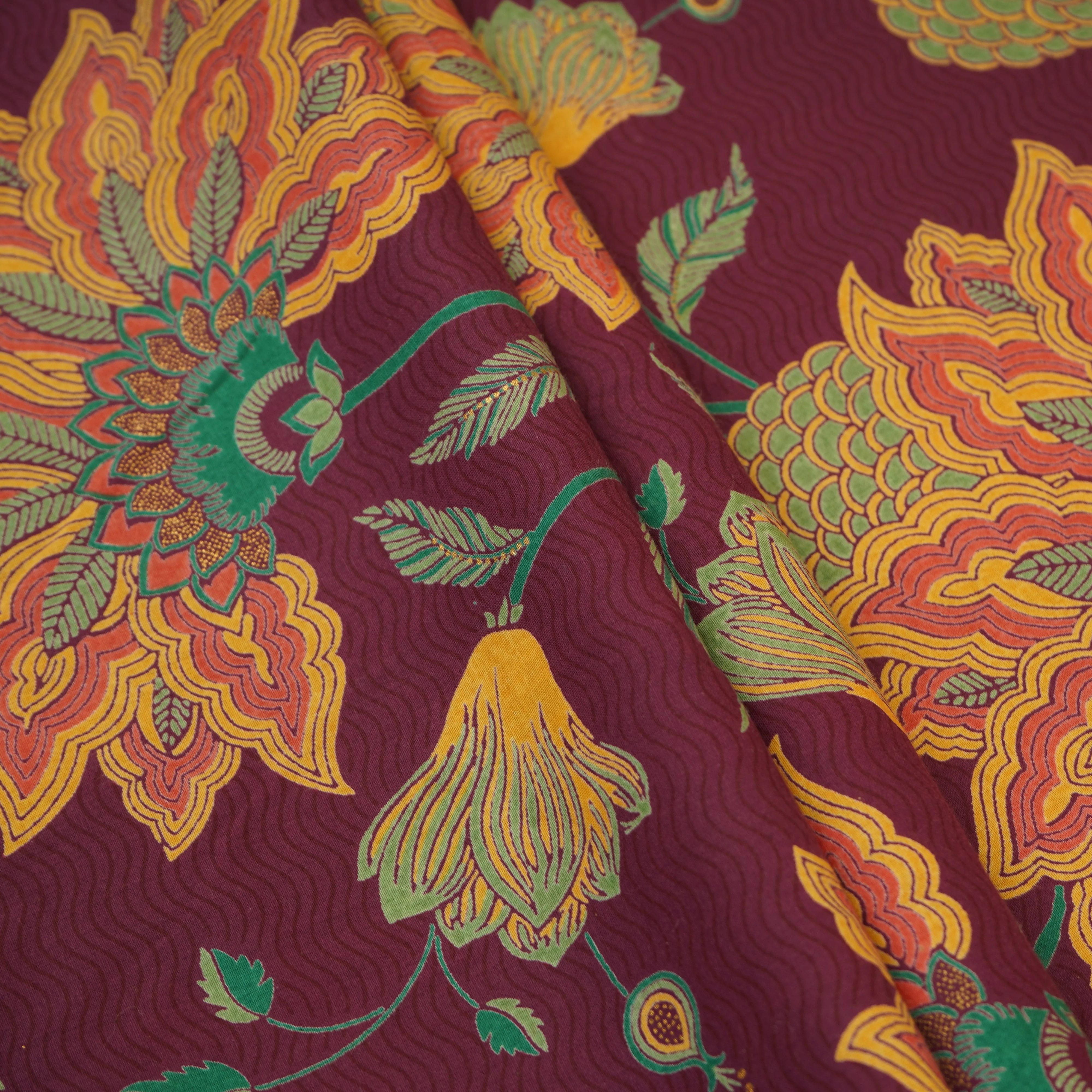 Wine Madhubani Print Cotton Fabric CH-29693 - Image 4