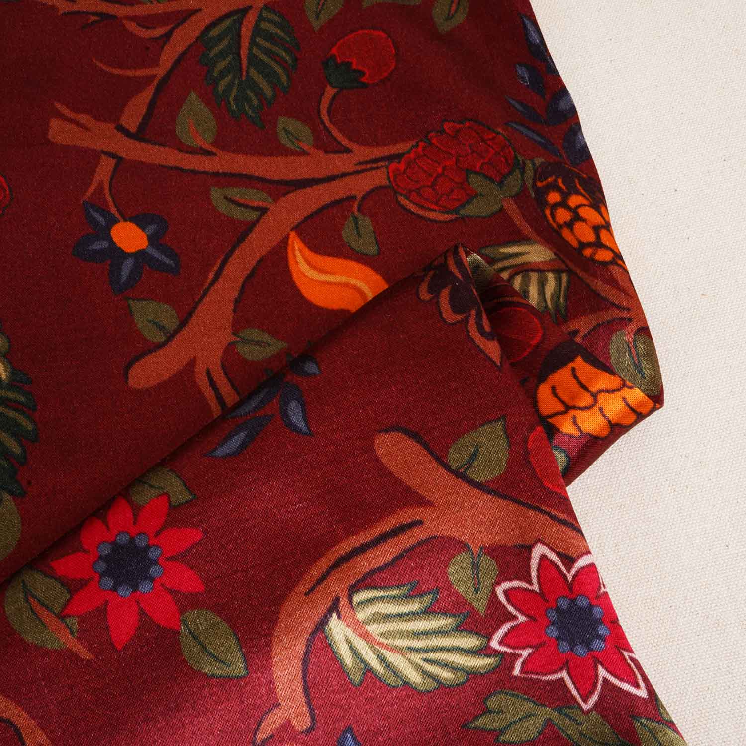 Wine Madhubani Print Modal Satin Fabric MF-28559 - Image 2