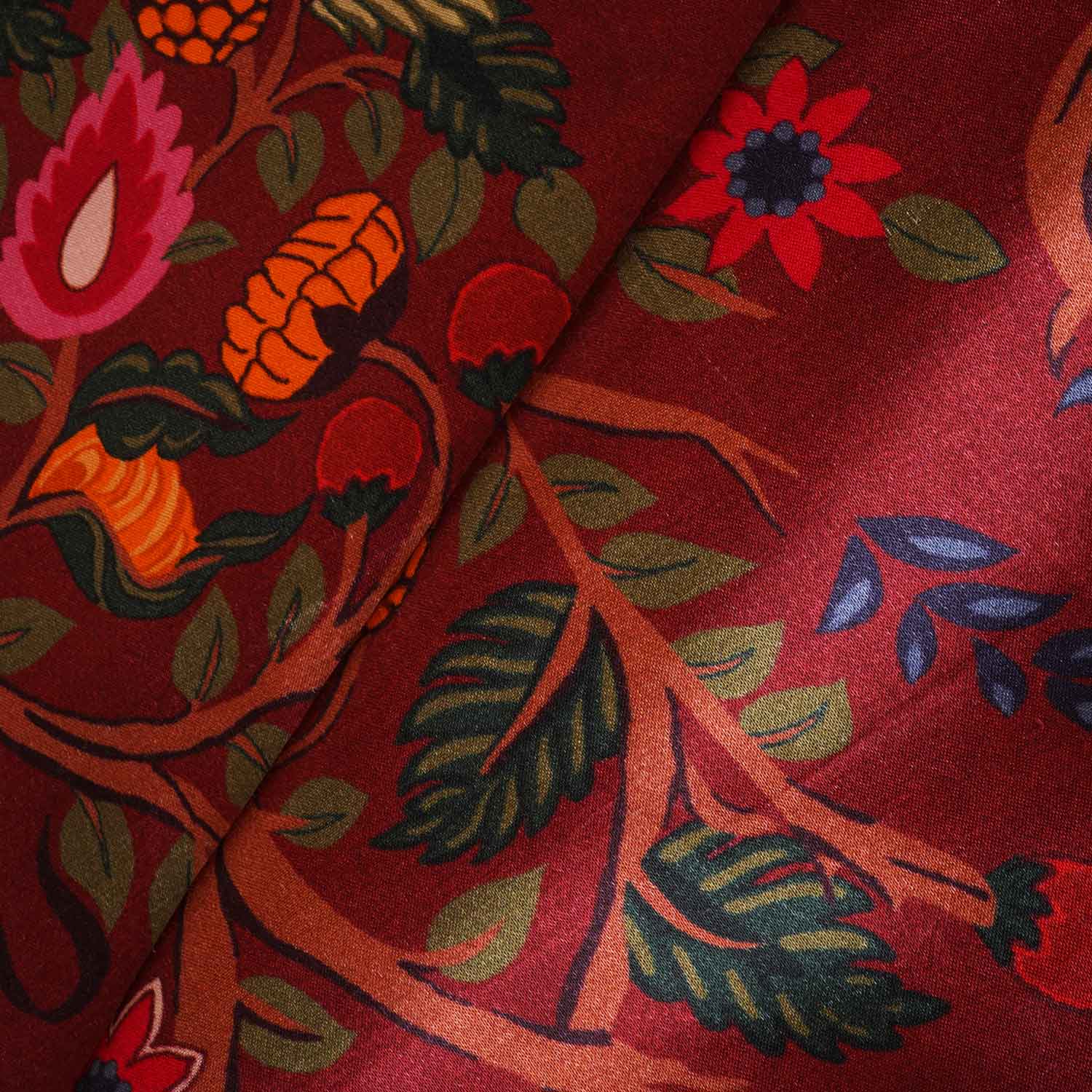 Wine Madhubani Print Modal Satin Fabric MF-28559 - Image 3