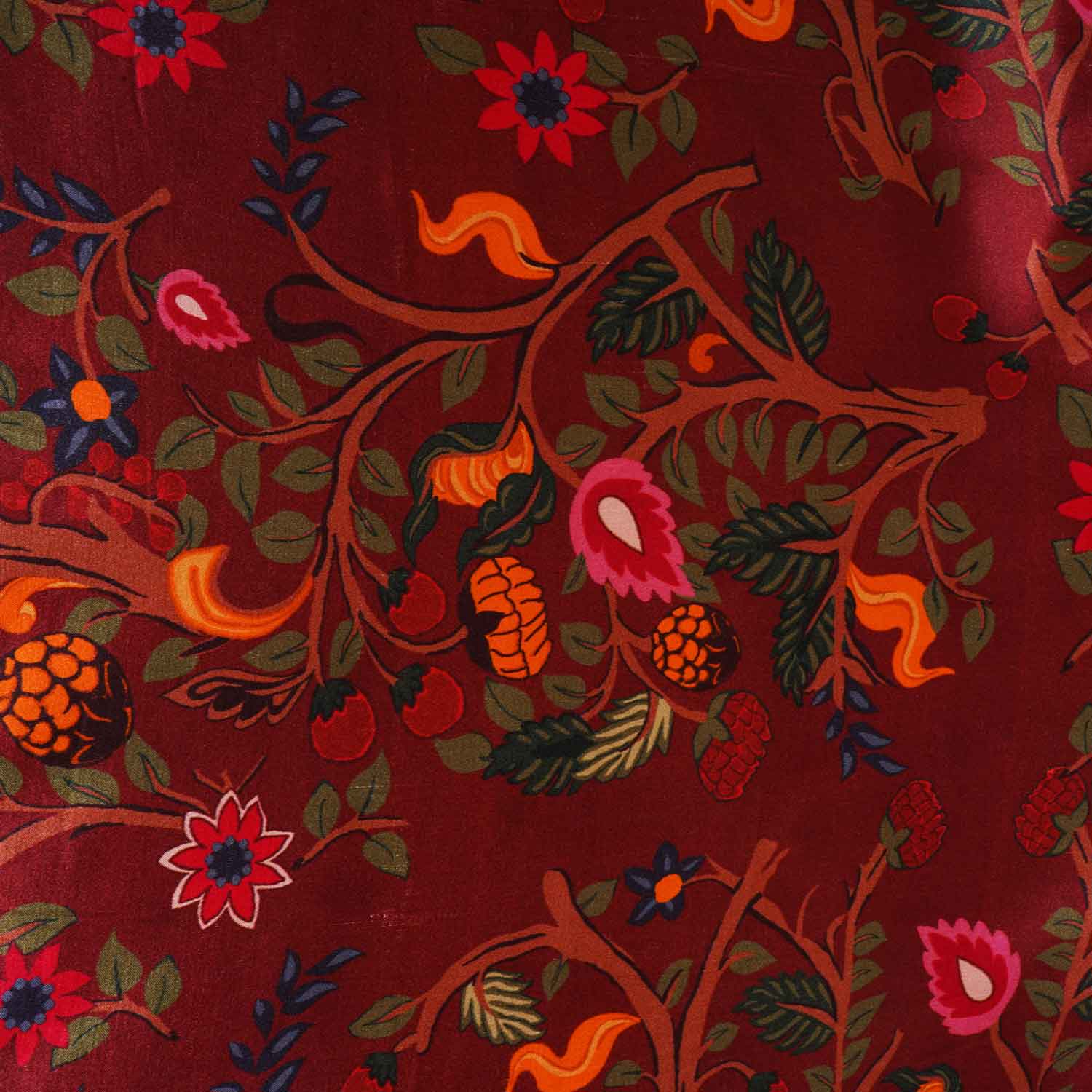 Wine Madhubani Print Modal Satin Fabric MF-28559 - Image 4