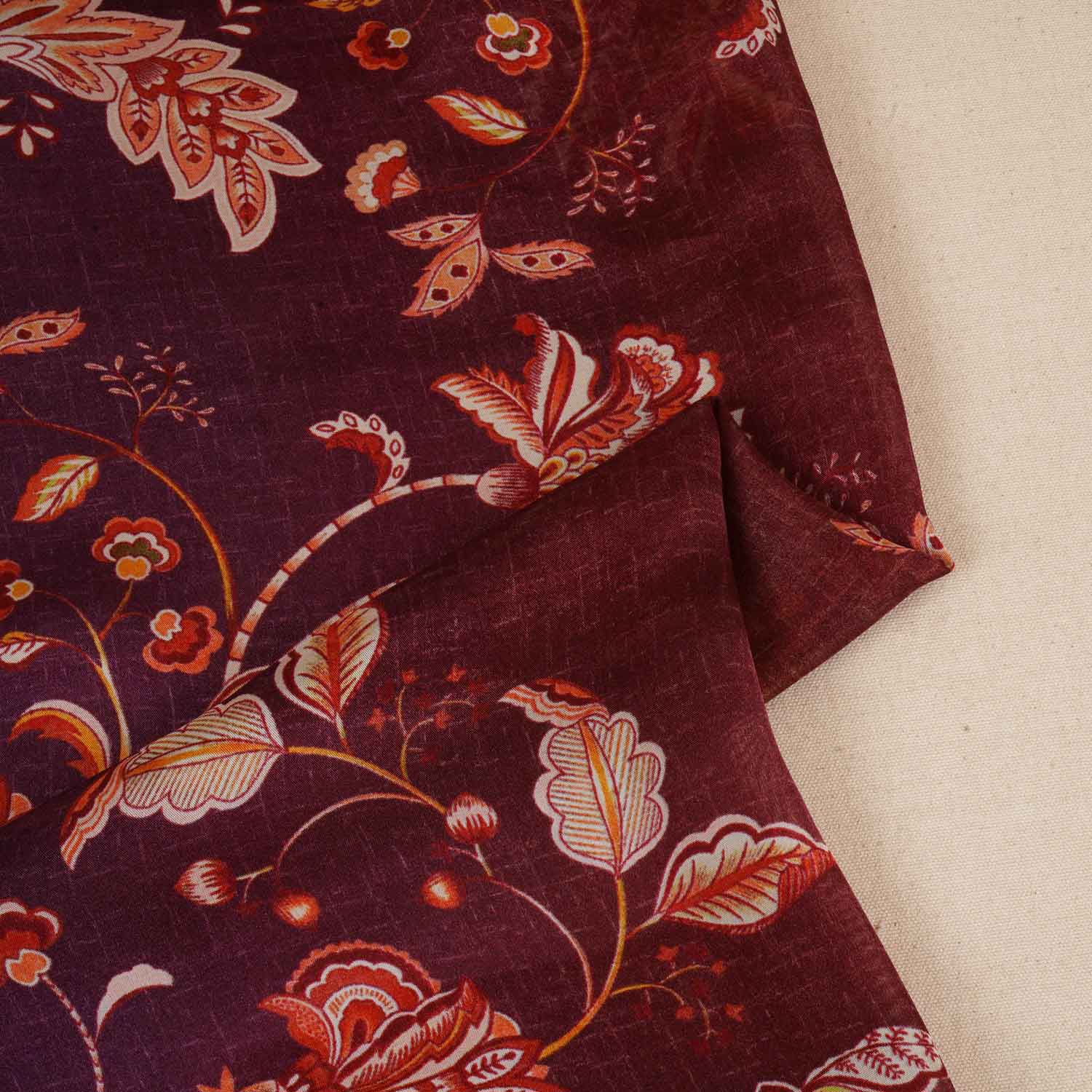 Wine & Olive Green Shaded Floral Print Organza Fabric MT-28243 - Image 2
