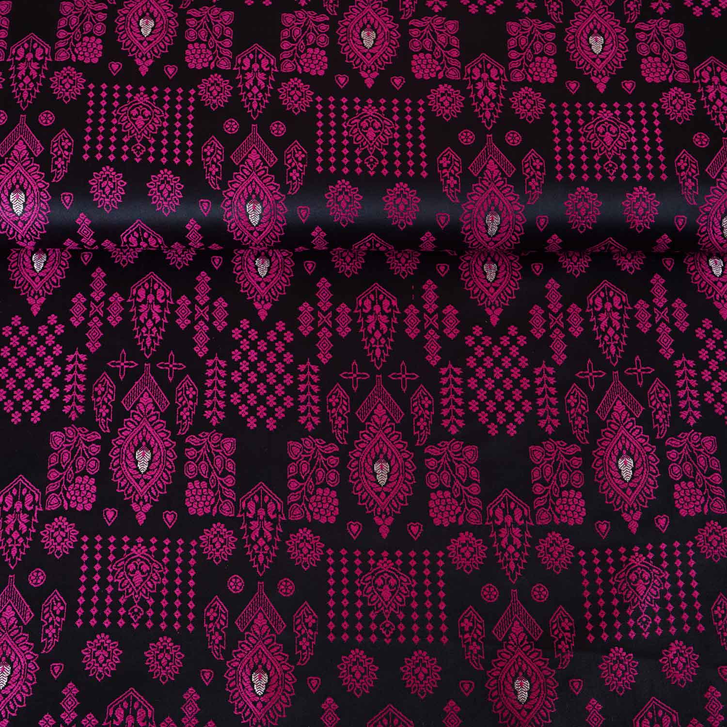 Wine & Pink Traditional Weave Brocade Fabric NH-28887 - Image 3