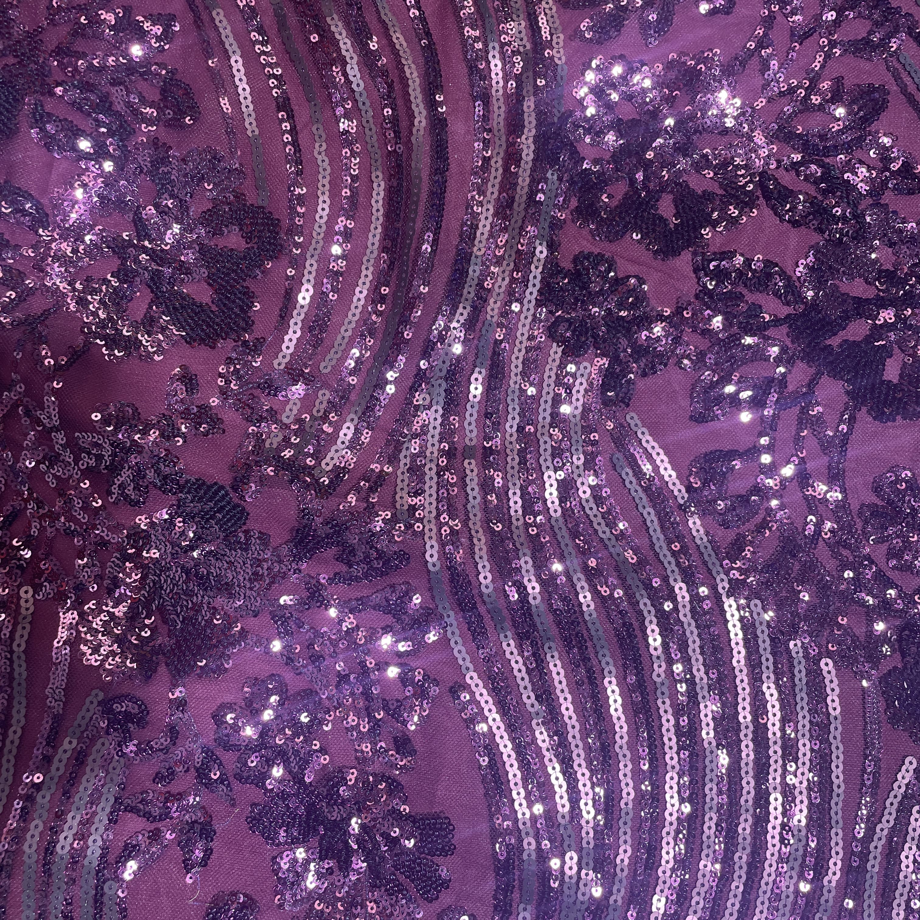 Wine Sequins Embroidery Net Fabric 19974 - Image 3