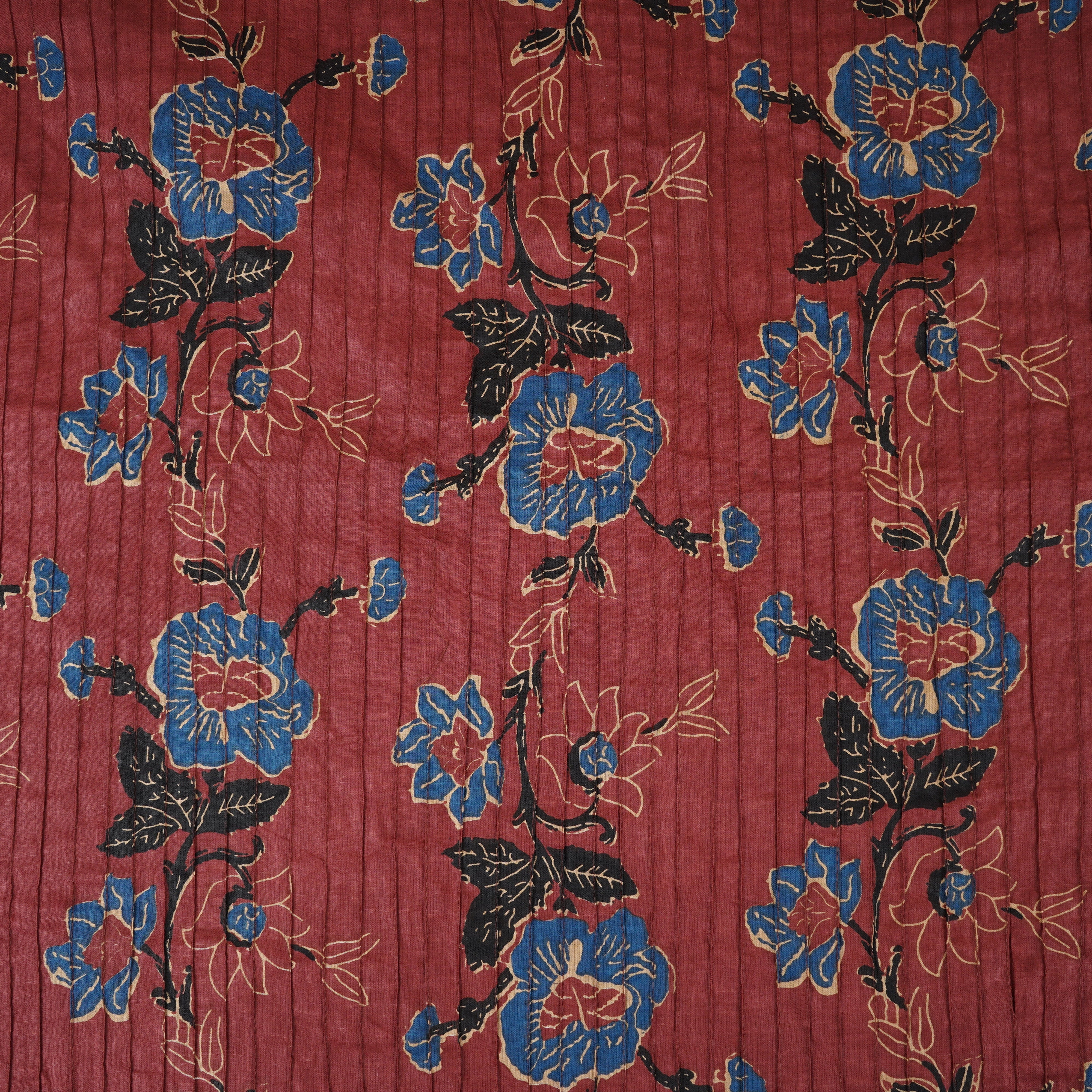 Wine with Blue Floral Pintuck Cotton Fabric CH-29805 - Image 2