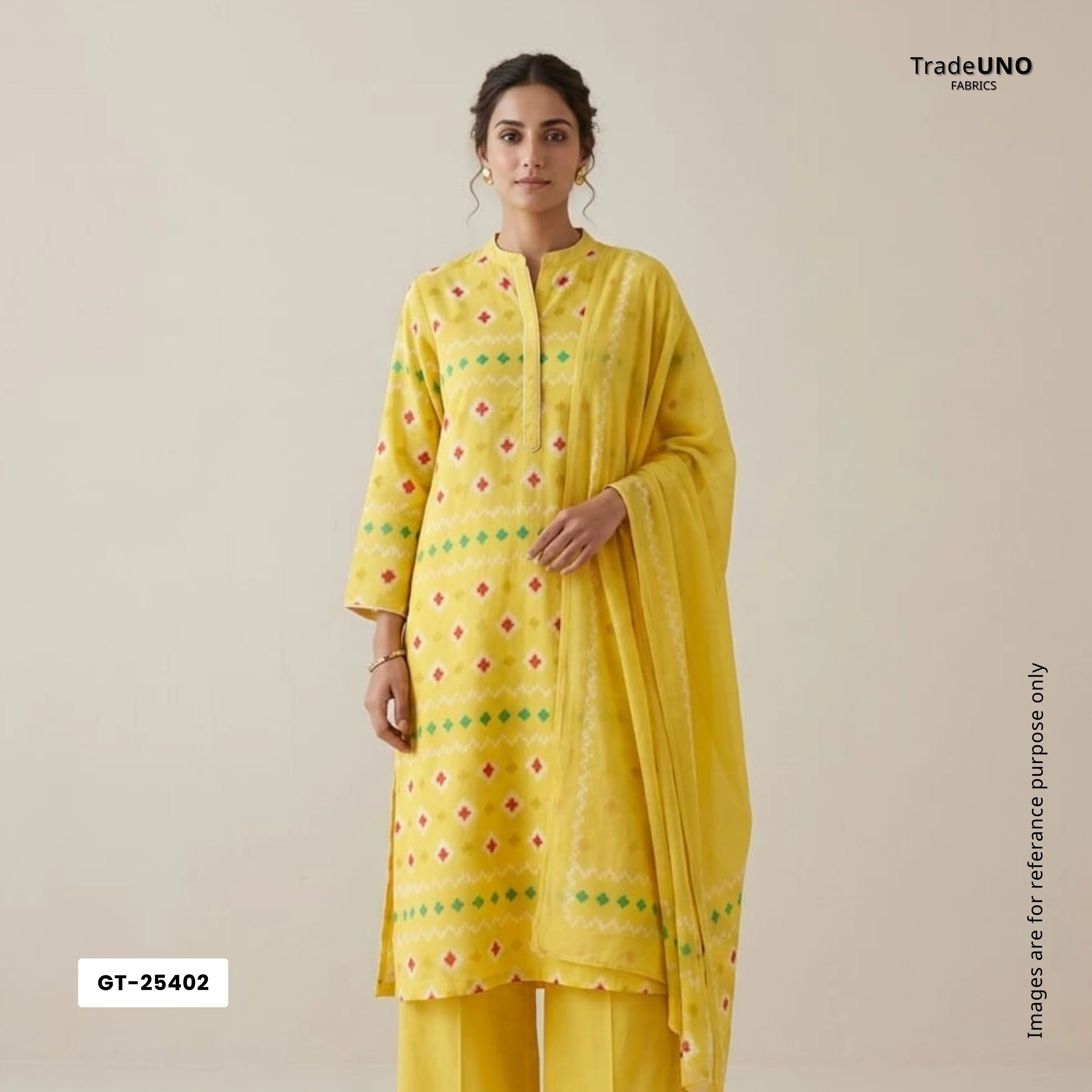 Yellow Abstract Print Cotton Mulmul Fabric GT-25402 - Image 5