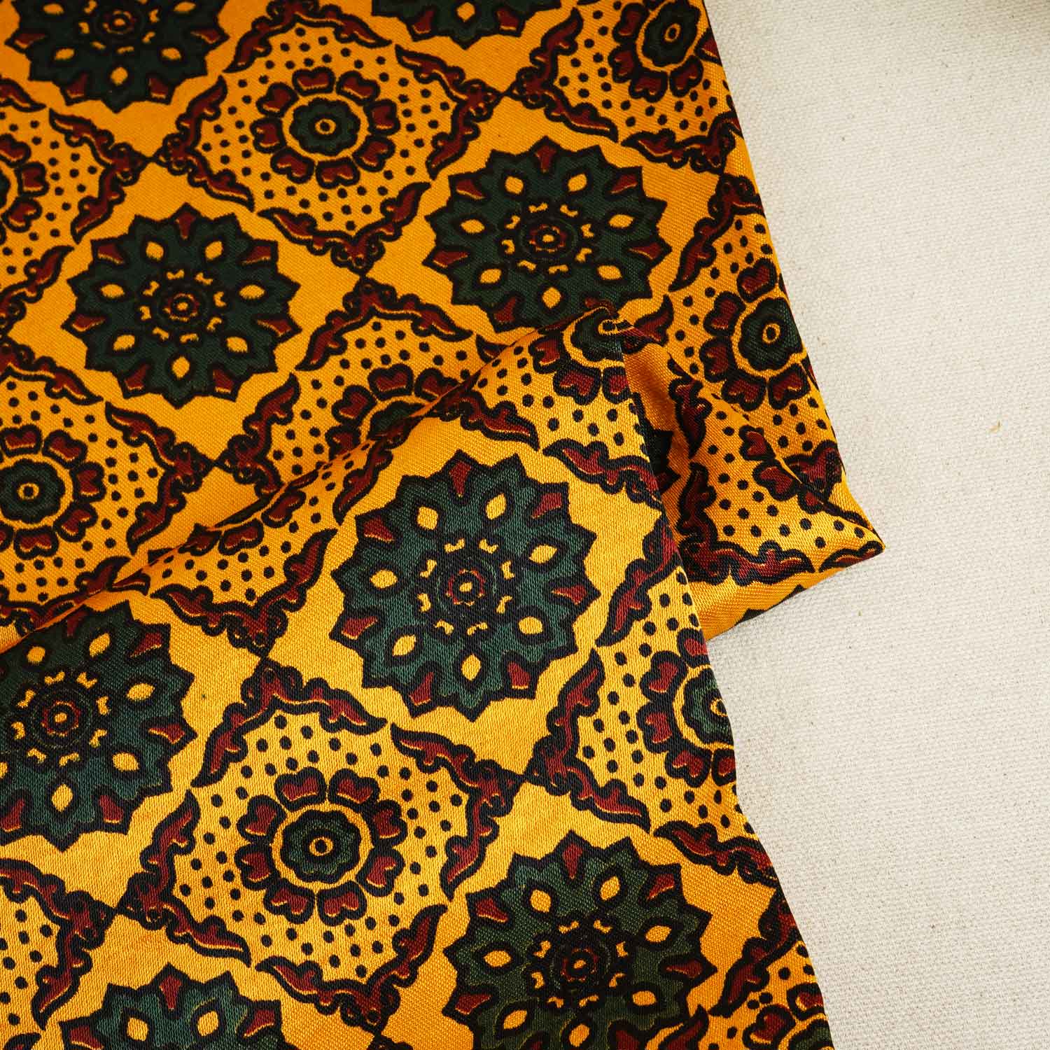 Yellow Ajrakh Print Mashru Silk Fabric EEG-28371 - Image 2