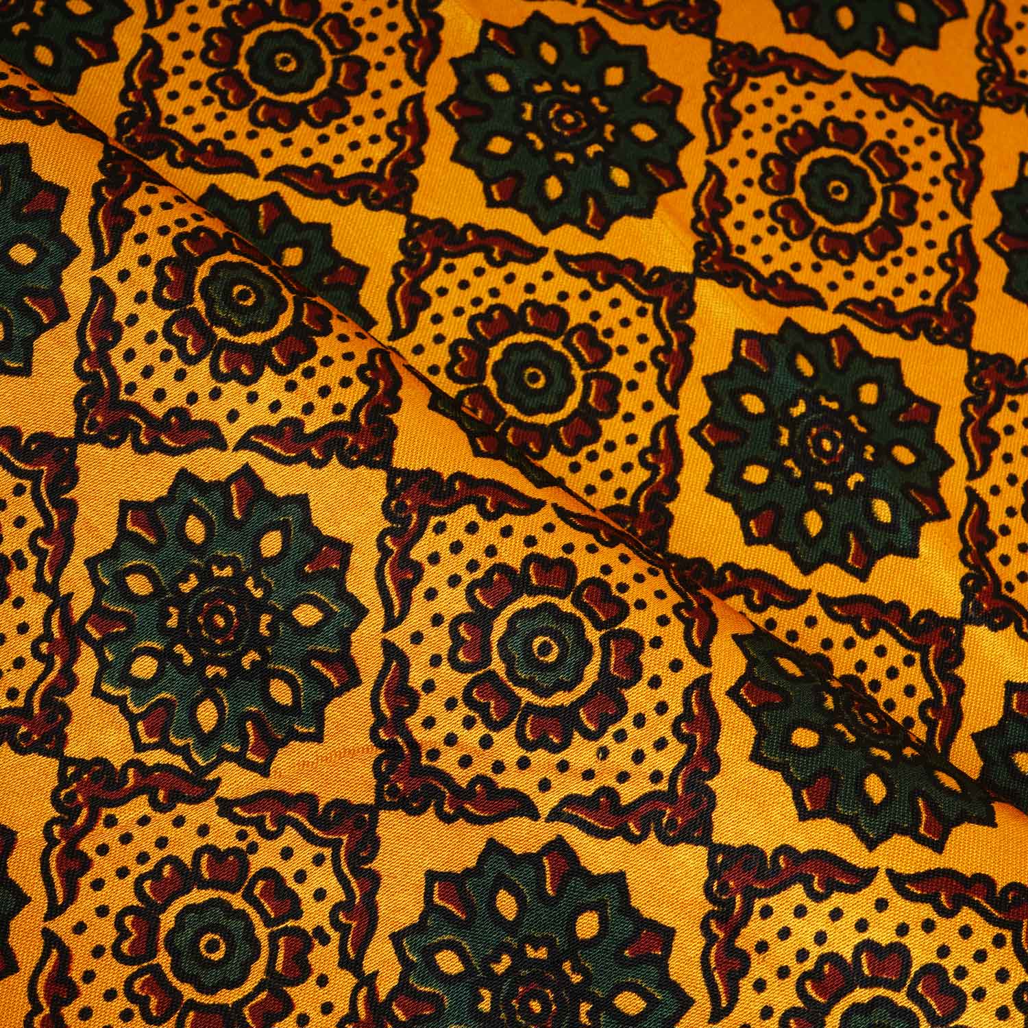 Yellow Ajrakh Print Mashru Silk Fabric EEG-28371 - Image 3
