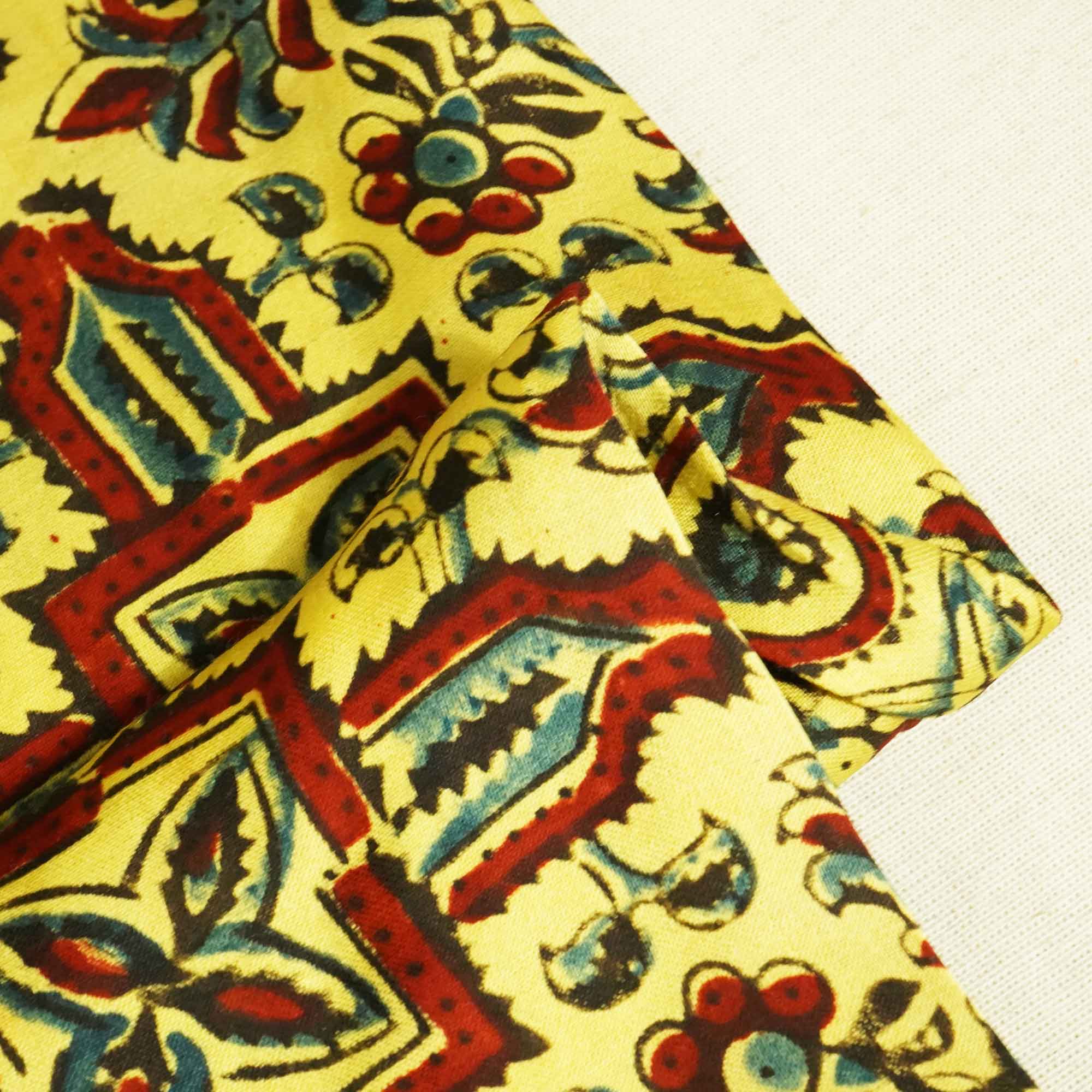 Yellow Ajrakh Print Modal Silk Fabric 0094 IA-20742 - Image 2