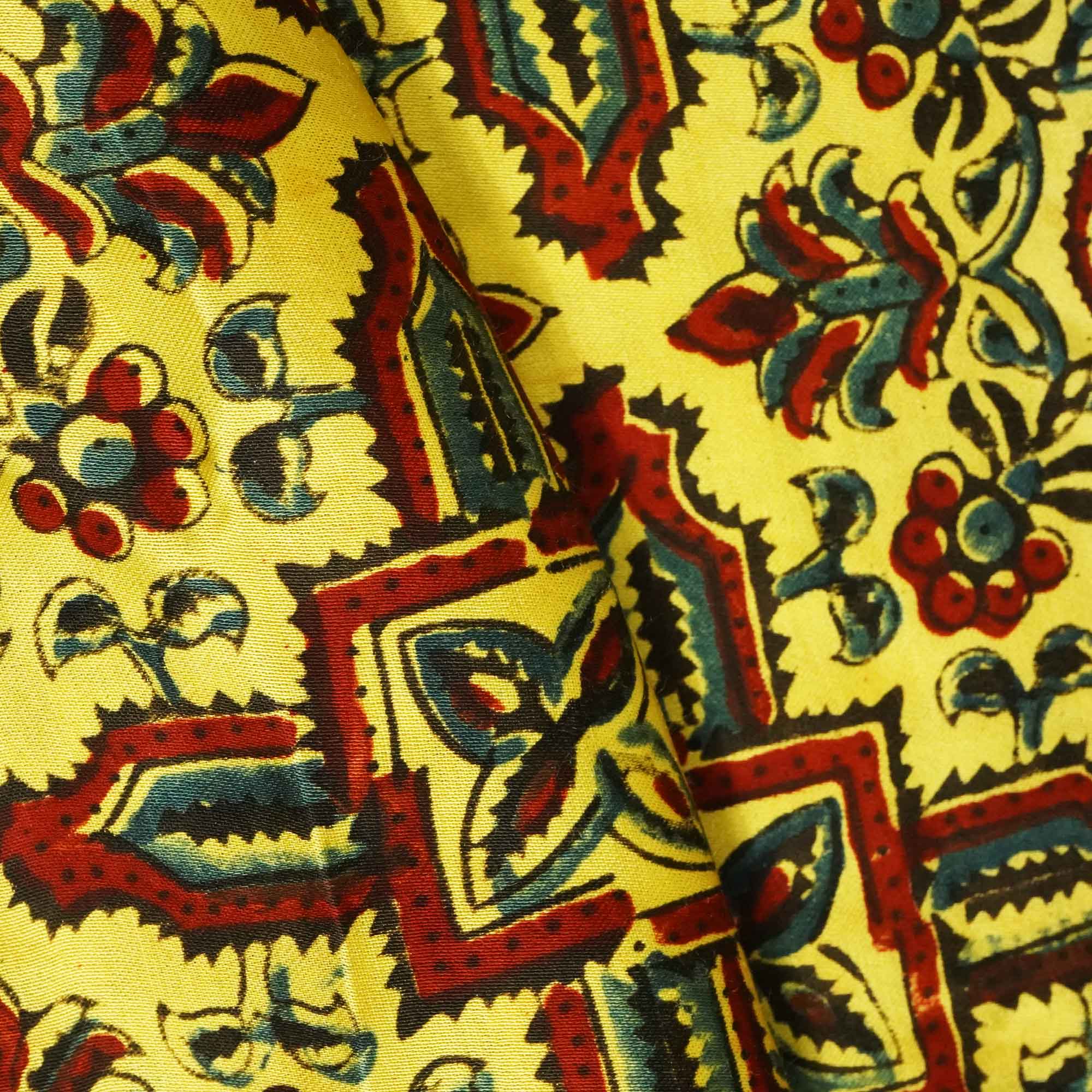 Yellow Ajrakh Print Modal Silk Fabric 0094 IA-20742 - Image 3