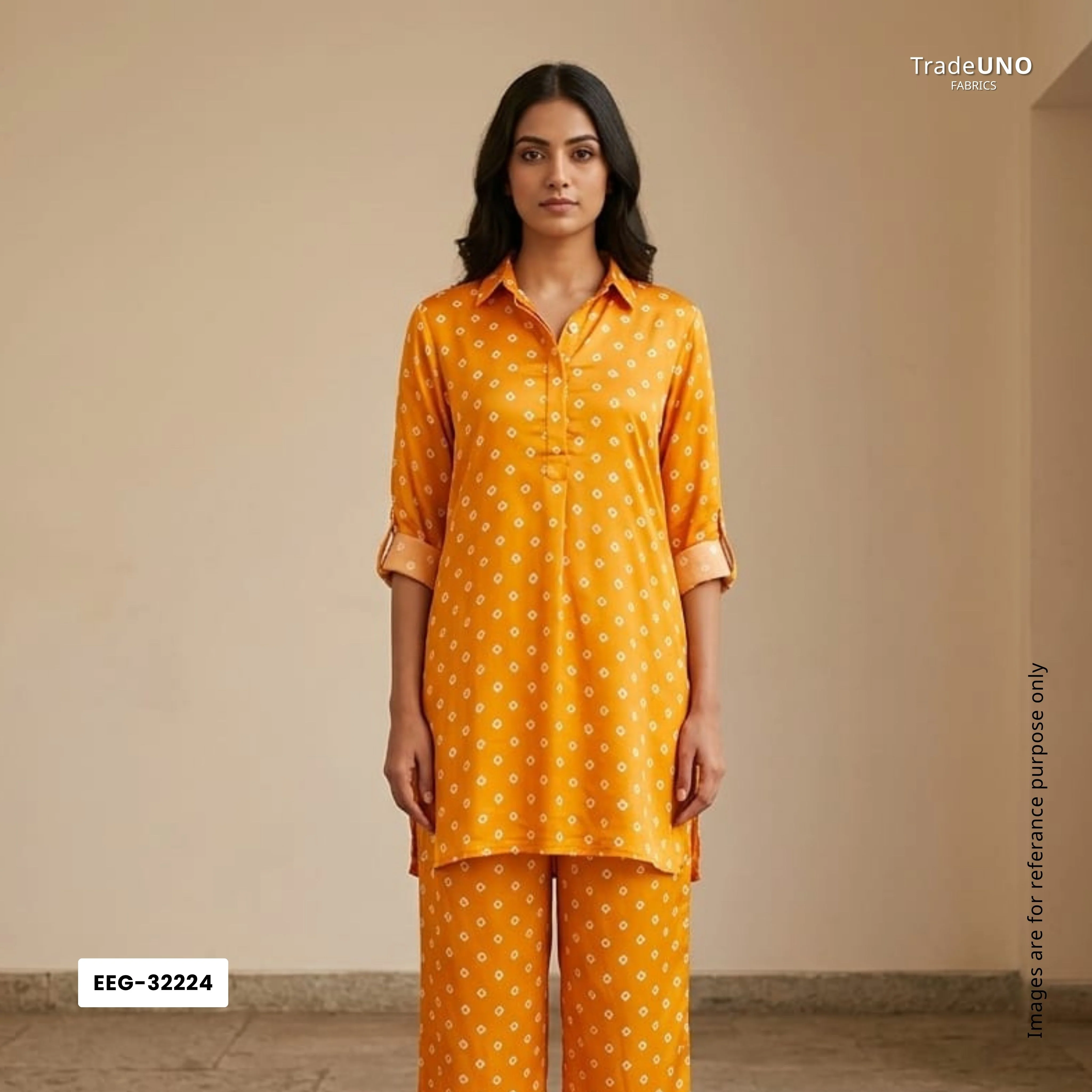 Yellow Bandhani Print Modal Satin Fabric EEG-32224 - Image 6