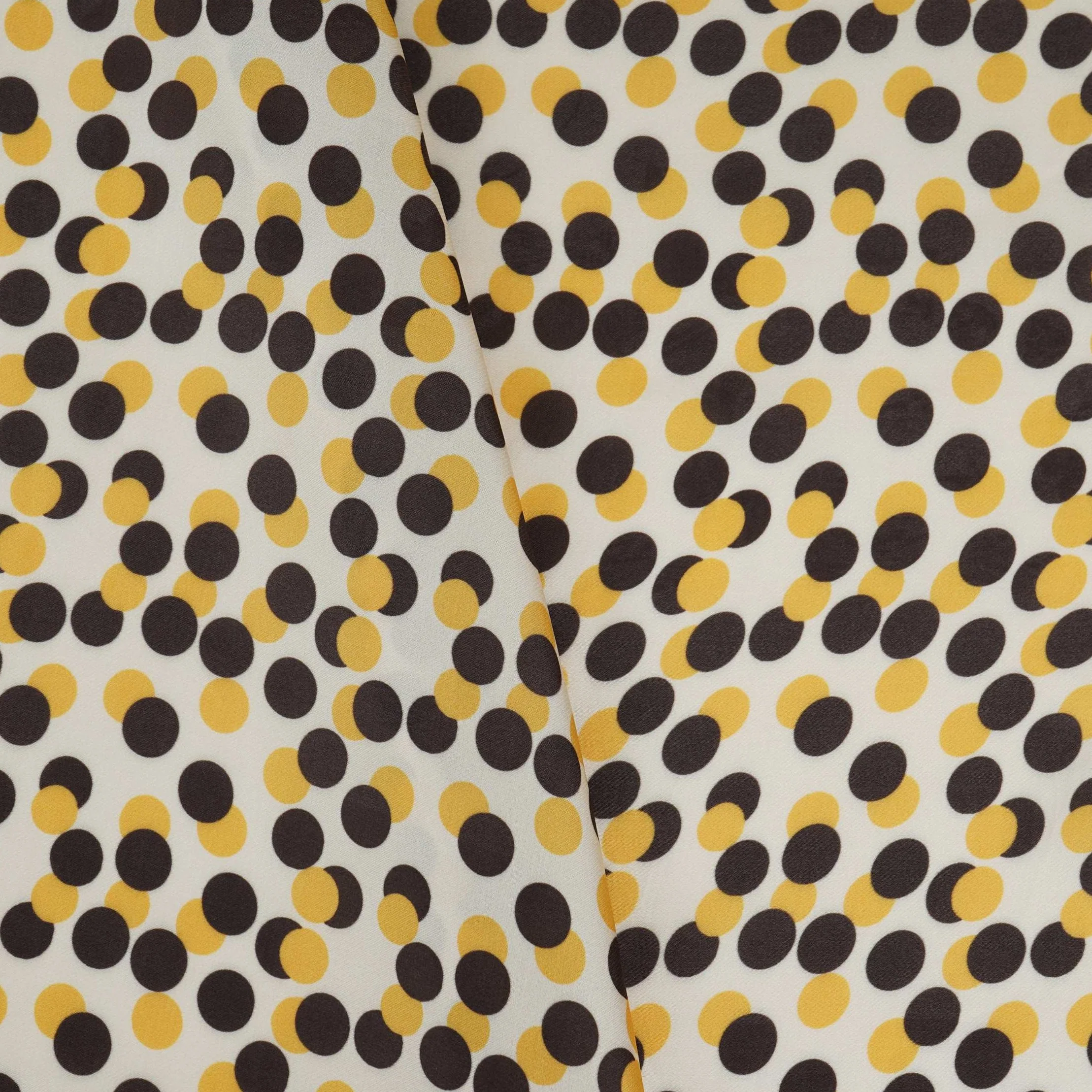 Yellow & Brown Polka Dot Twill Satin Fabric VP-32434 - Image 4