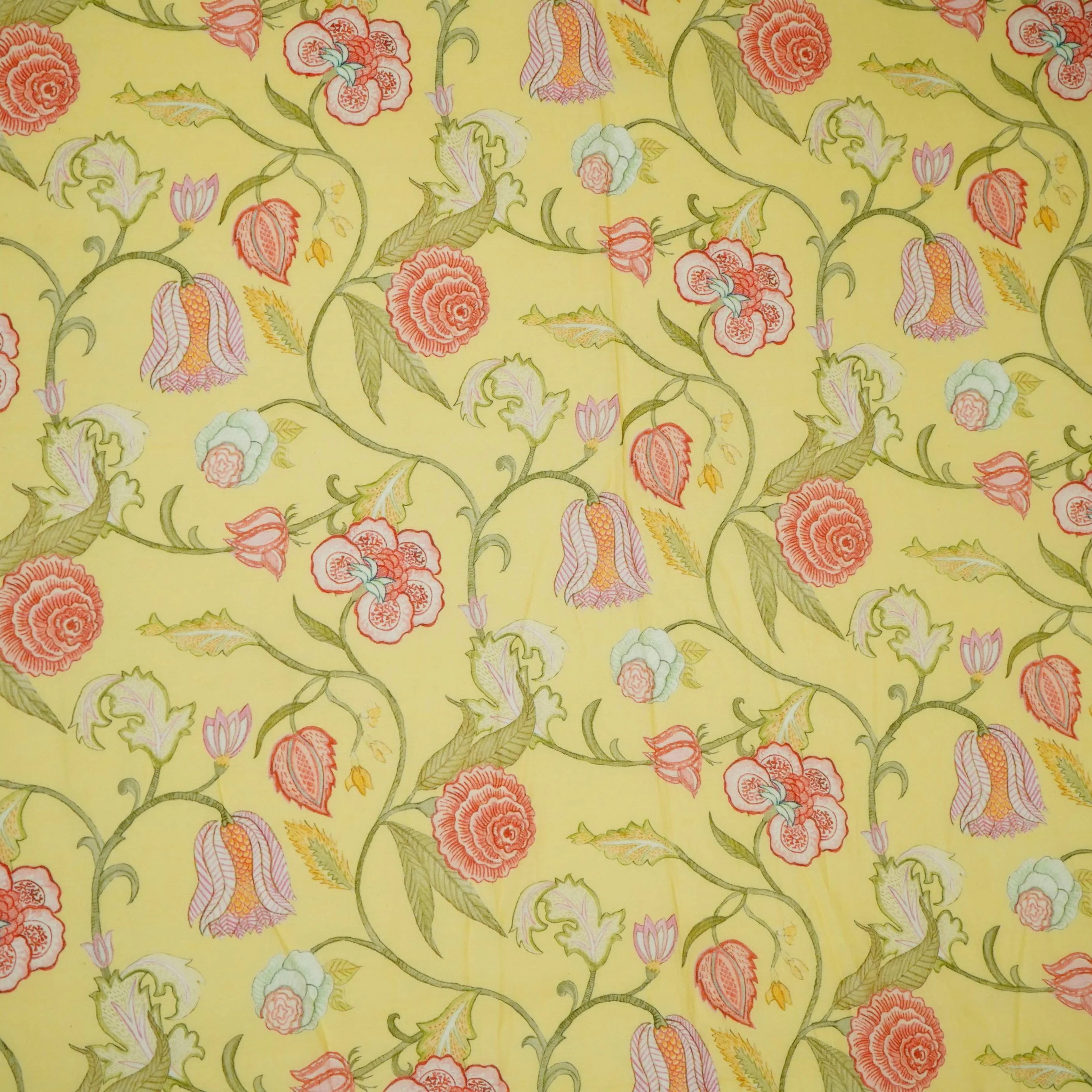 Yellow Chintz Floral Print Mul Chanderi Fabric GTS-30502 - Image 2