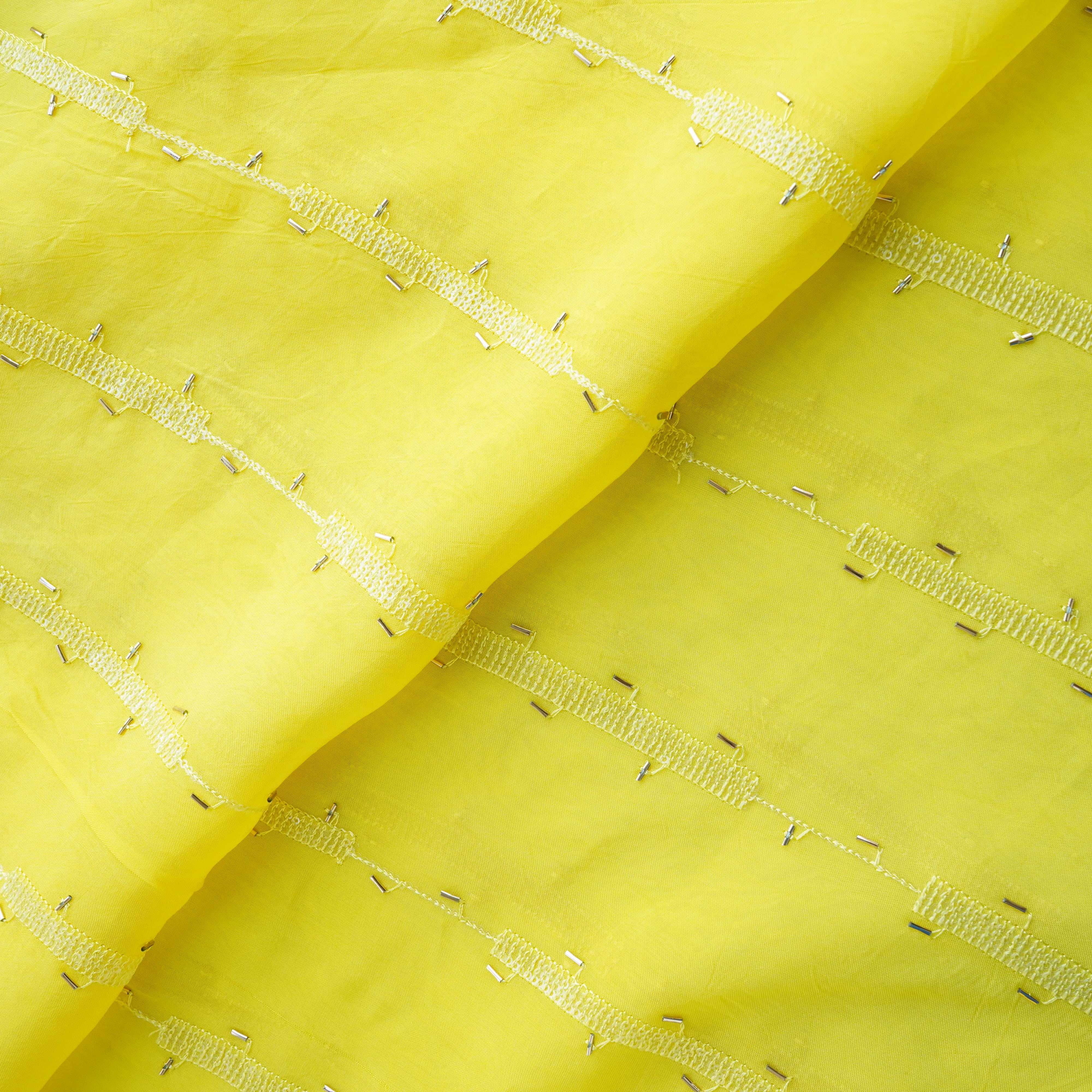 Yellow Cutdana Sequins Embroidery Organza Fabric 21009 - Image 3