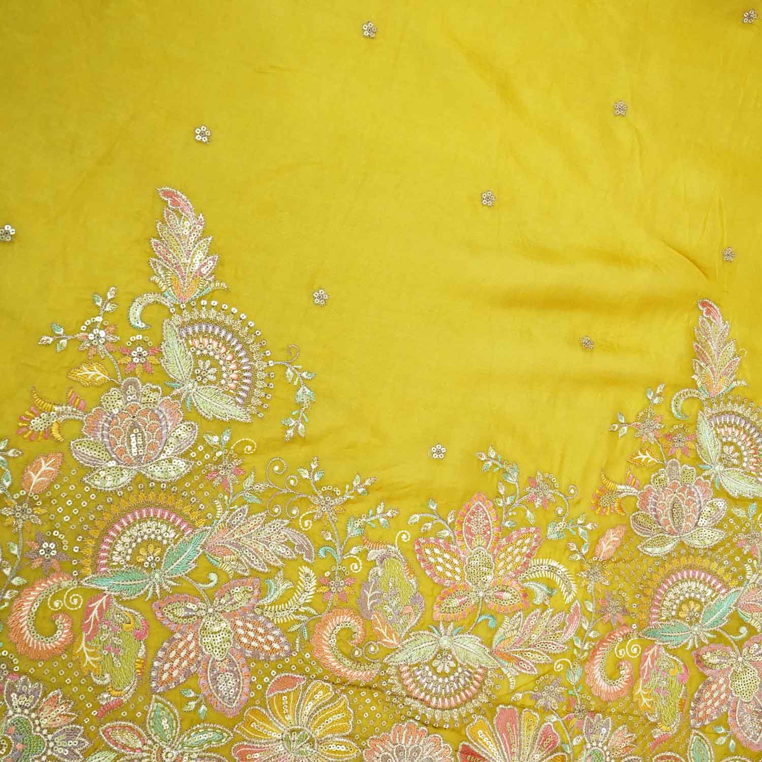 Yellow Floral Embroidery Orgnaza Fabric WI-27286 - Image 2