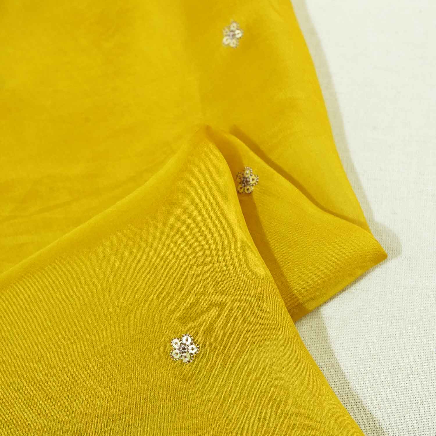 Yellow Floral Embroidery Orgnaza Fabric WI-27286 - Image 3
