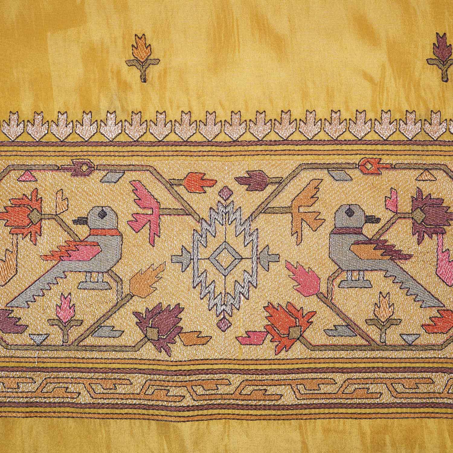 Yellow Floral Embroidery Tissue Fabric WI-29176 - Image 4