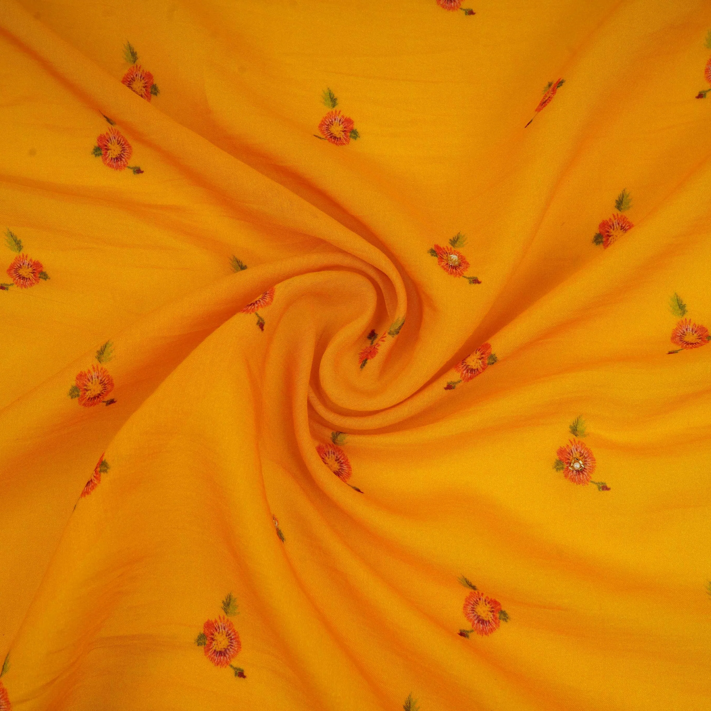 Yellow Floral Mul Chanderi Fabric VF-30651 - Image 3