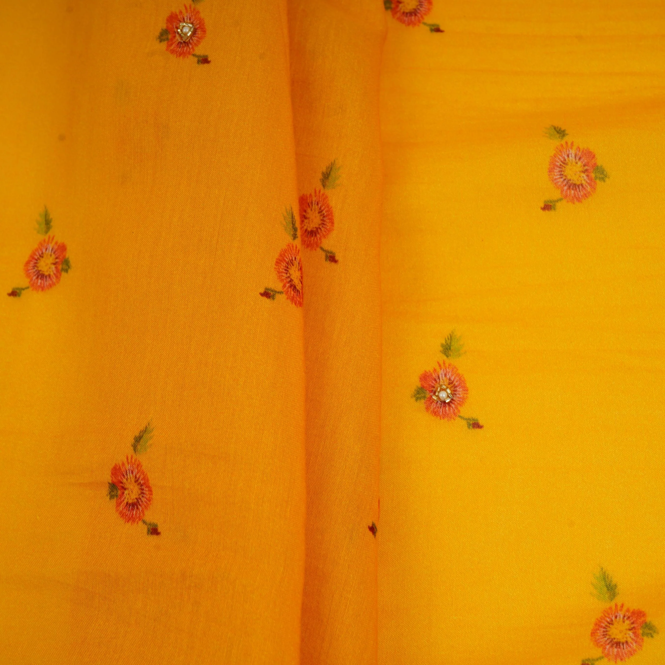 Yellow Floral Mul Chanderi Fabric VF-30651 - Image 4