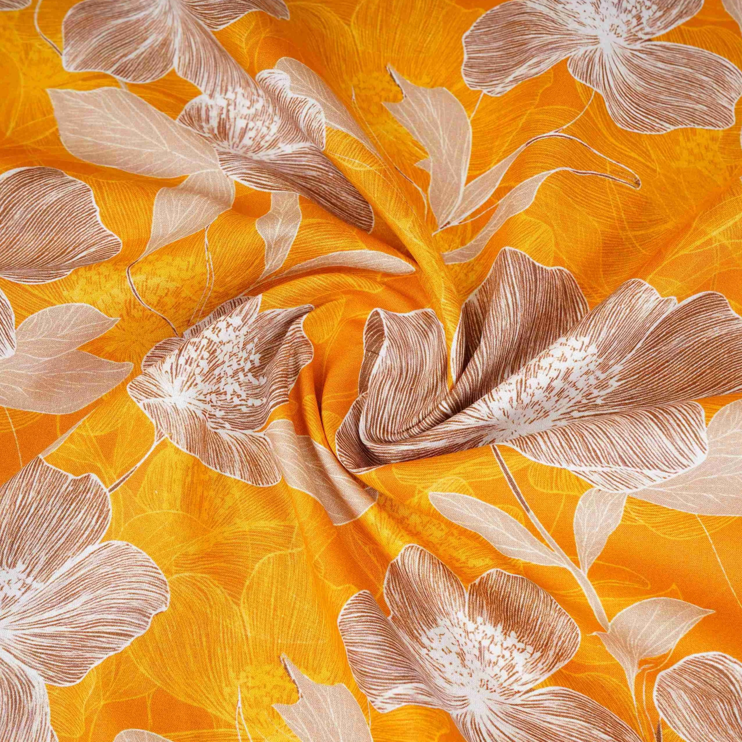 Yellow Floral Print Cotton Mulmul Fabric PG-30452 - Image 3