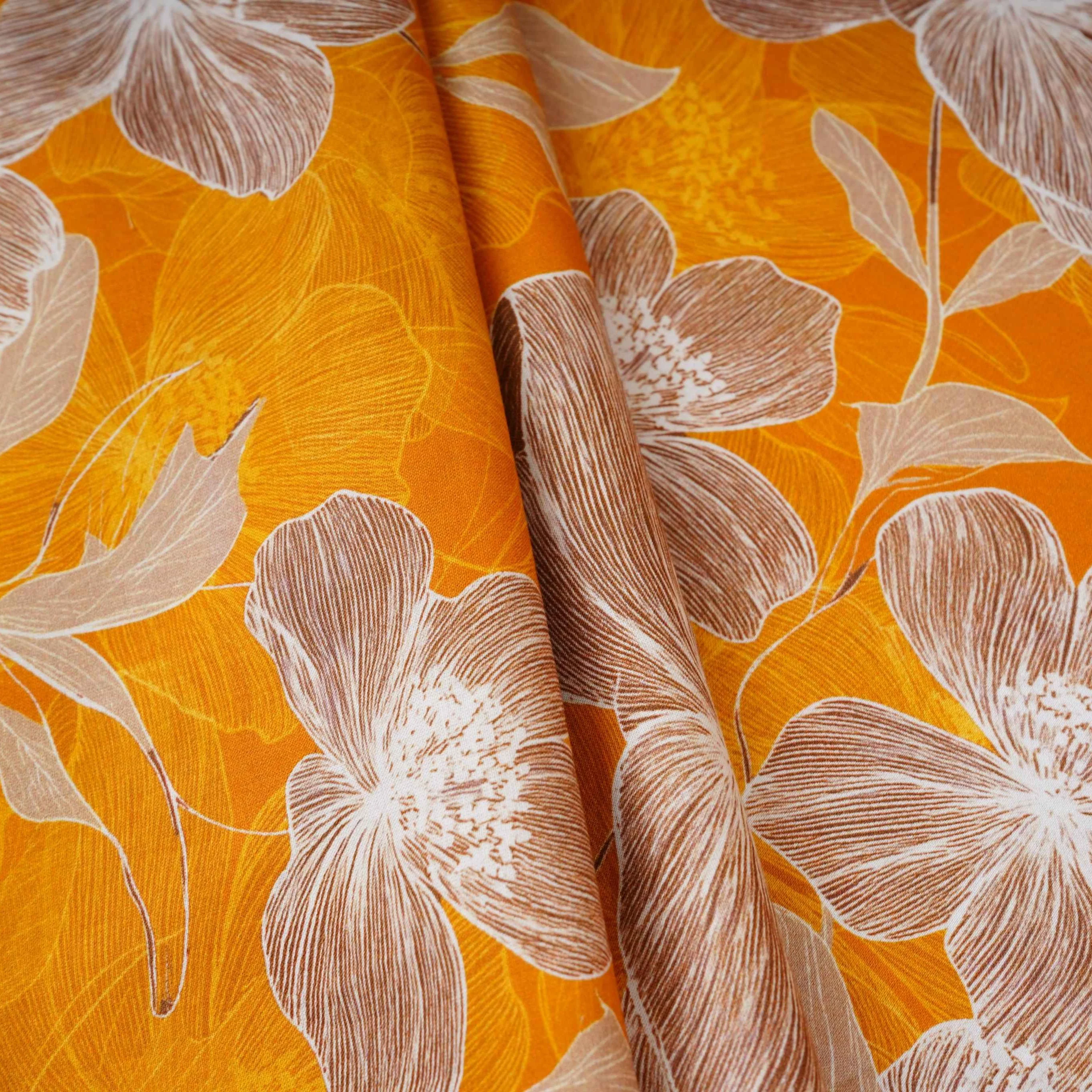 Yellow Floral Print Cotton Mulmul Fabric PG-30452 - Image 4