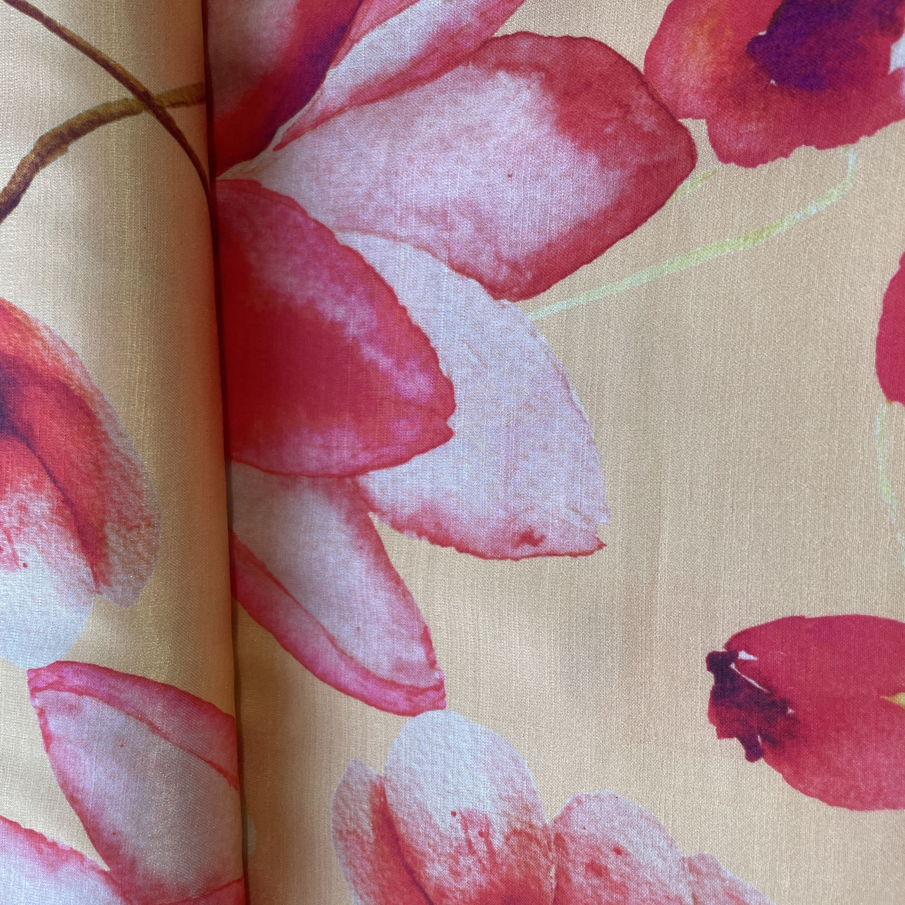 Yellow Floral Print Linen Satin Fabric 15507 - Image 3