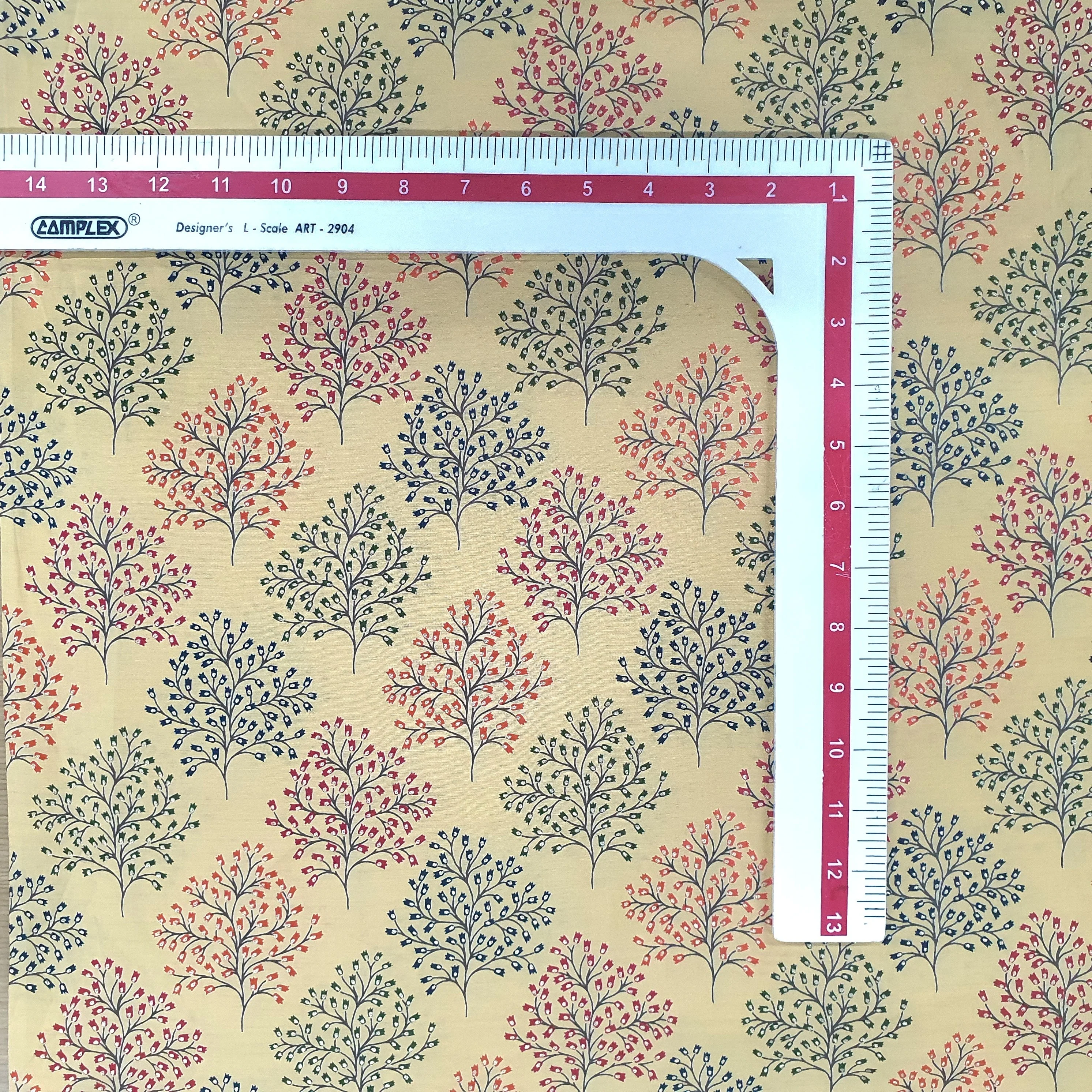 Yellow Floral With Foil Print Rayon Fabric - Image 3