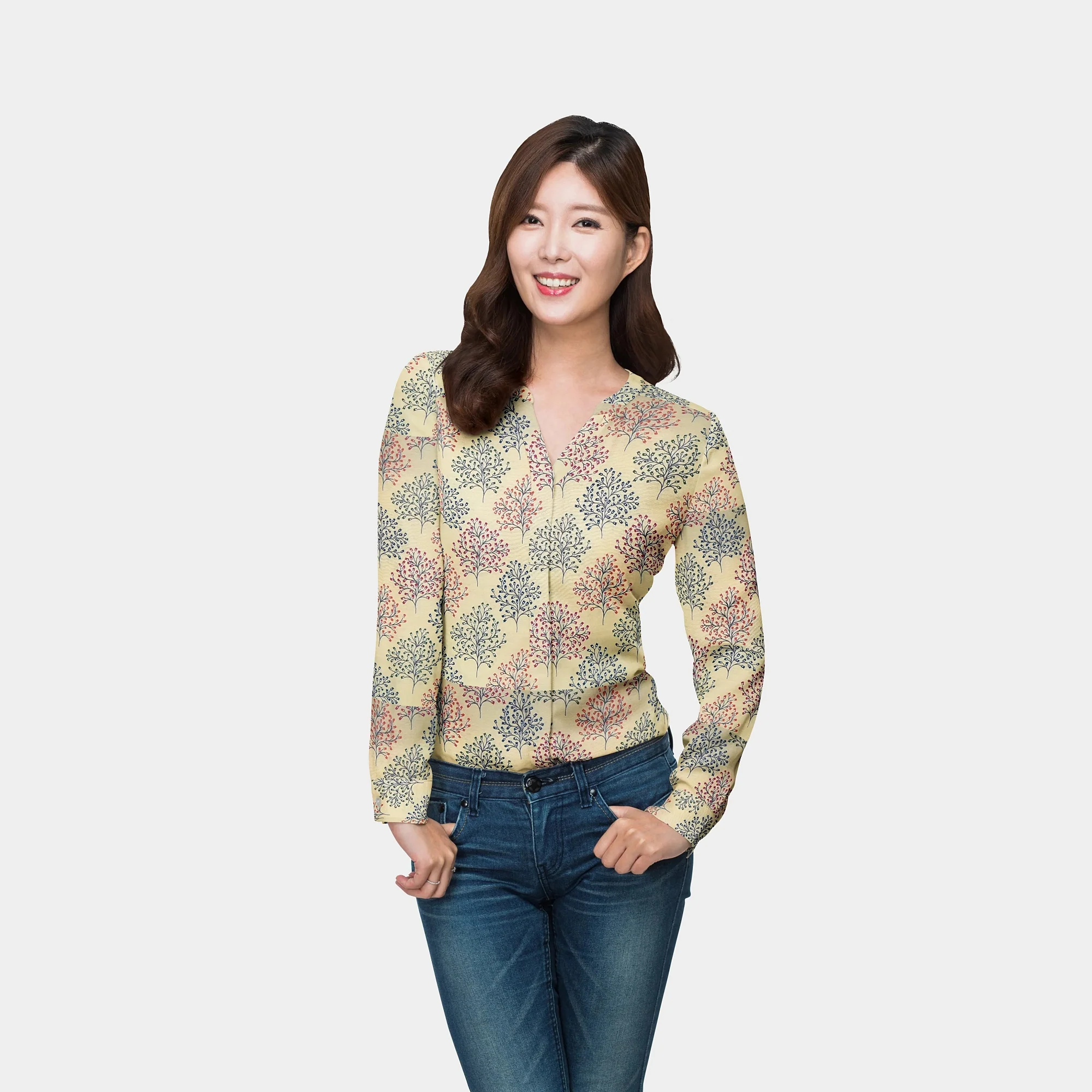 Yellow Floral With Foil Print Rayon Fabric - Image 5