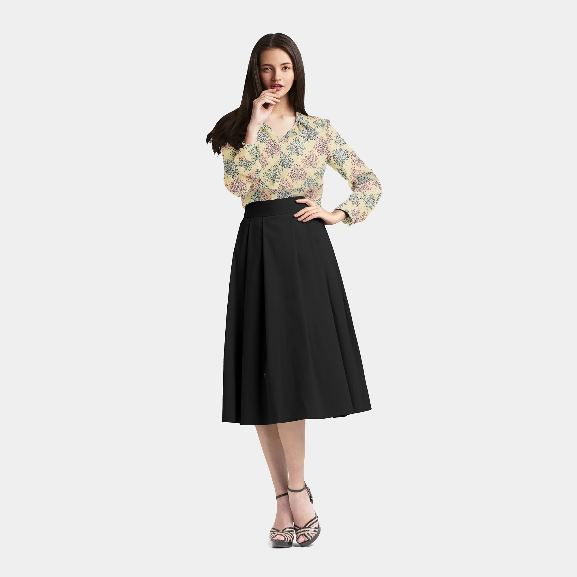 Yellow Floral With Foil Print Rayon Fabric - Image 6