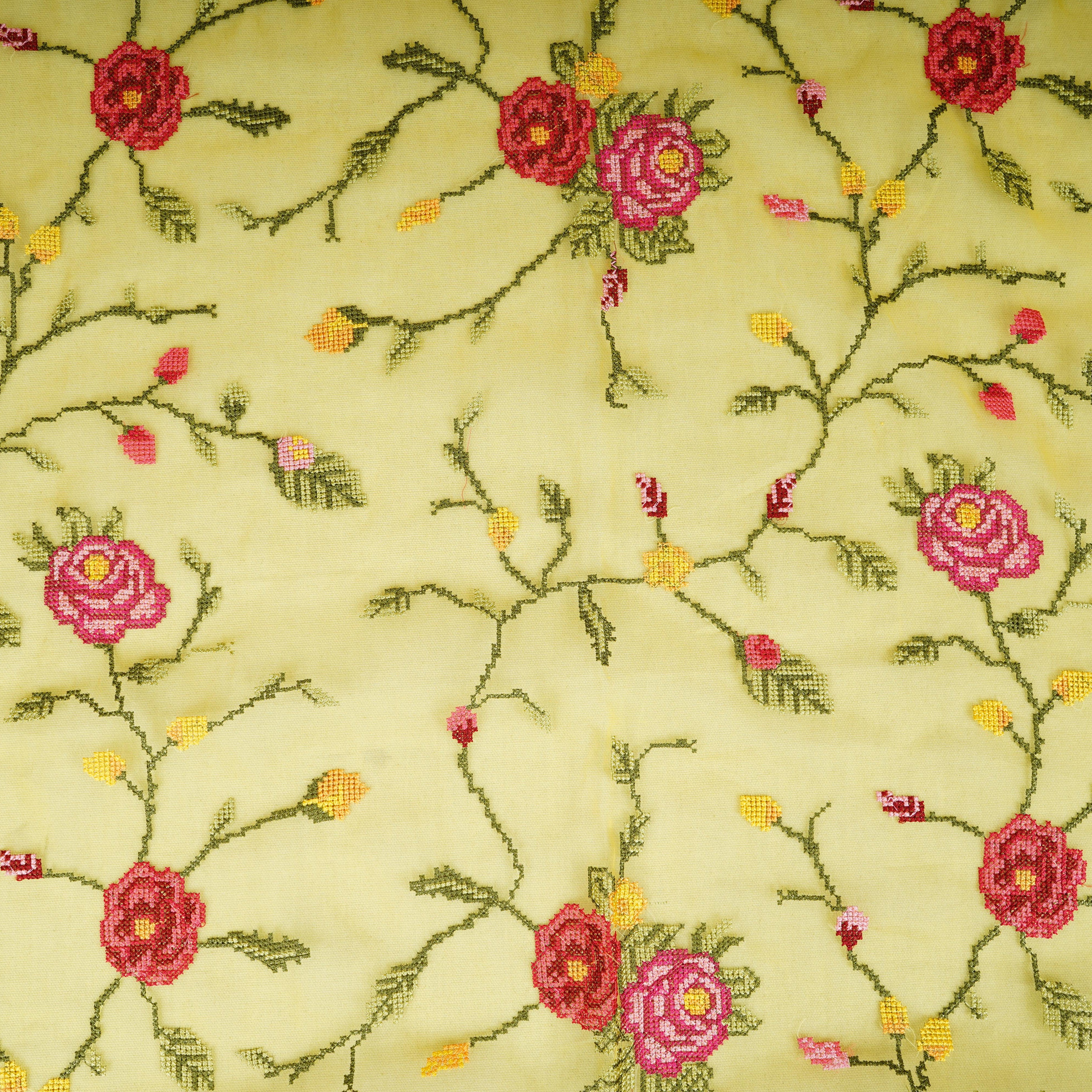 Yellow French Knot Embroidery Organza Fabric GTS-30499 - Image 2