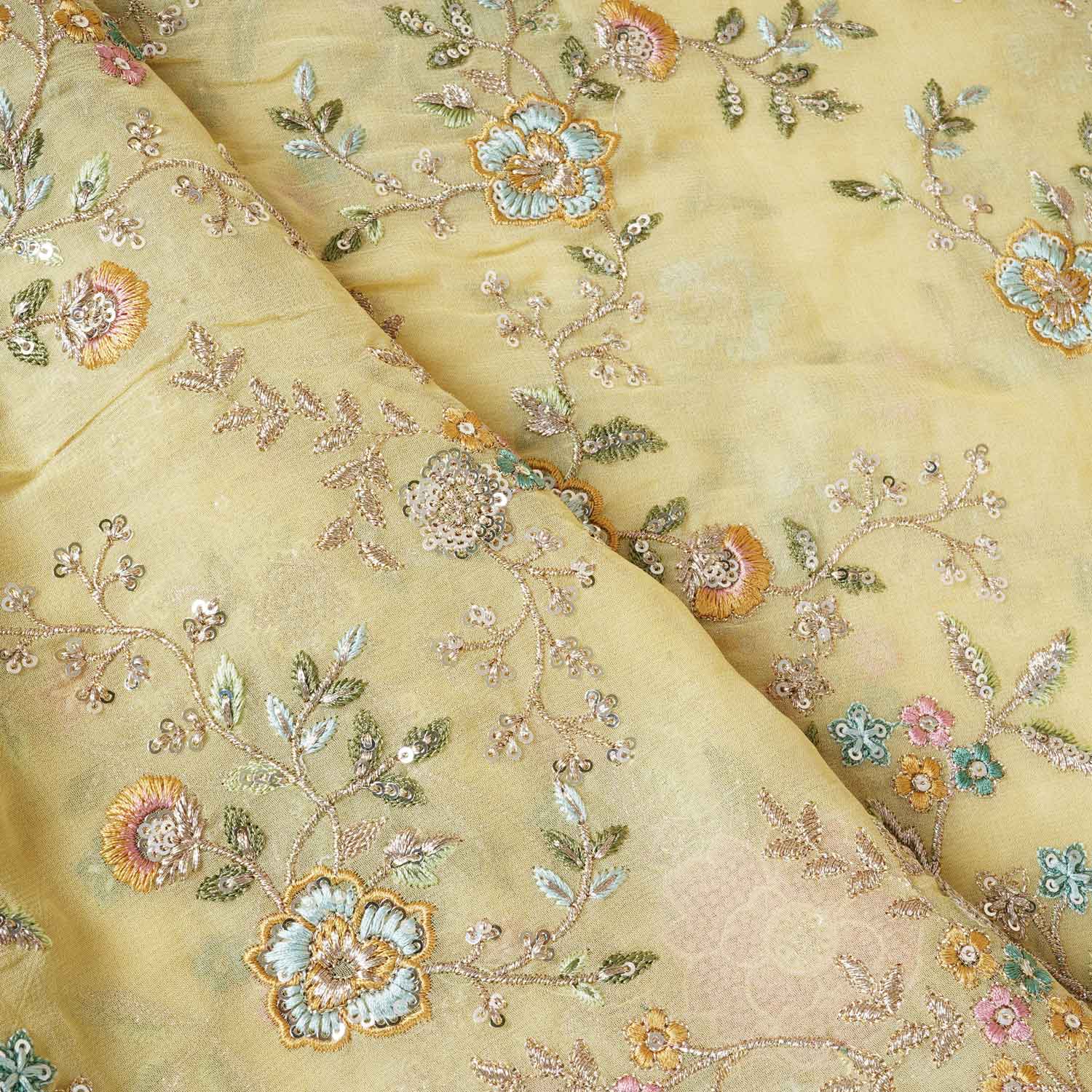 Yellow French knot Thread Embroidery Georgette Fabric RA-28216 - Image 3