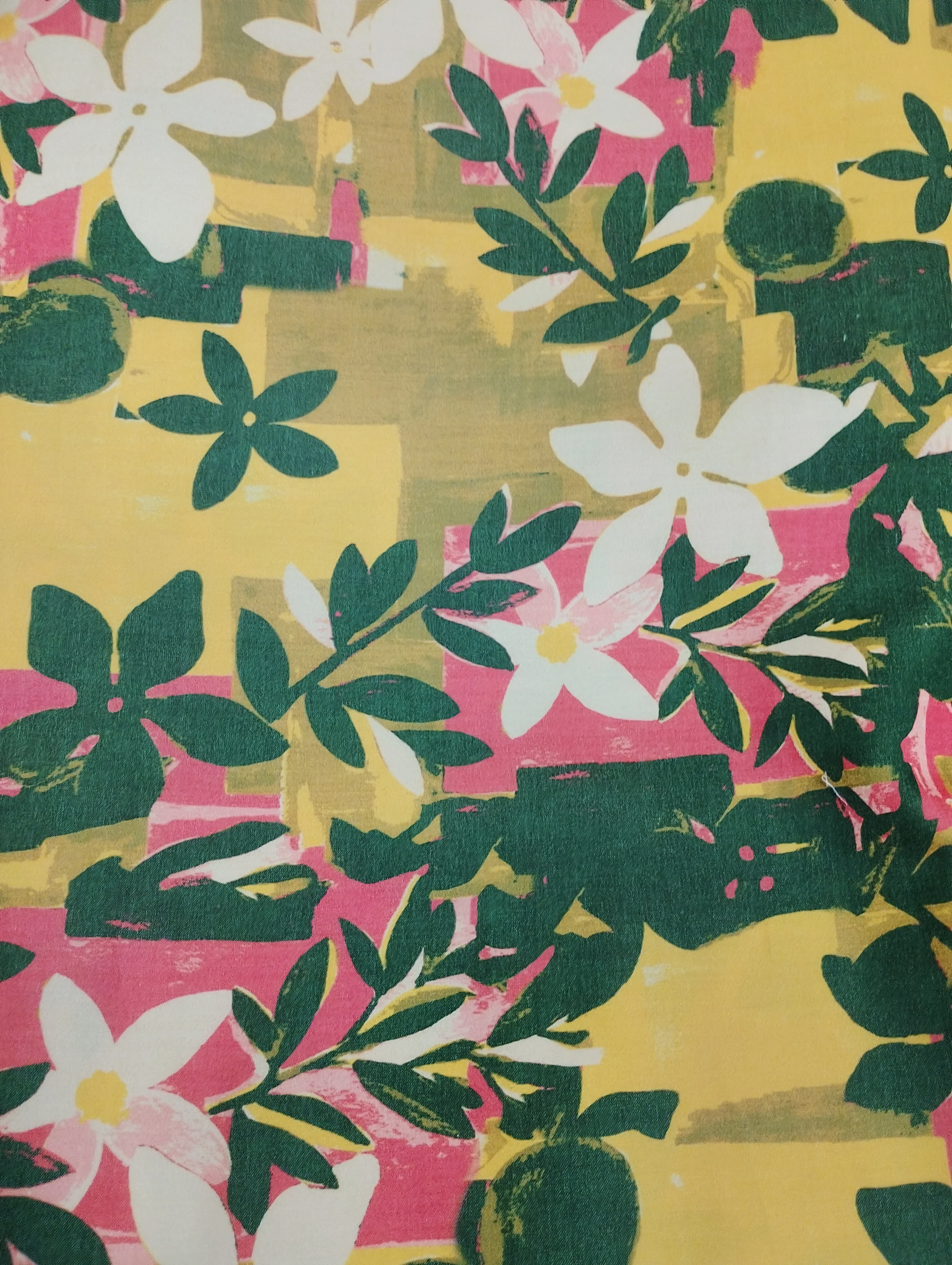 Yellow & Green Floral Print Cotton Satin Fabric - Image 2