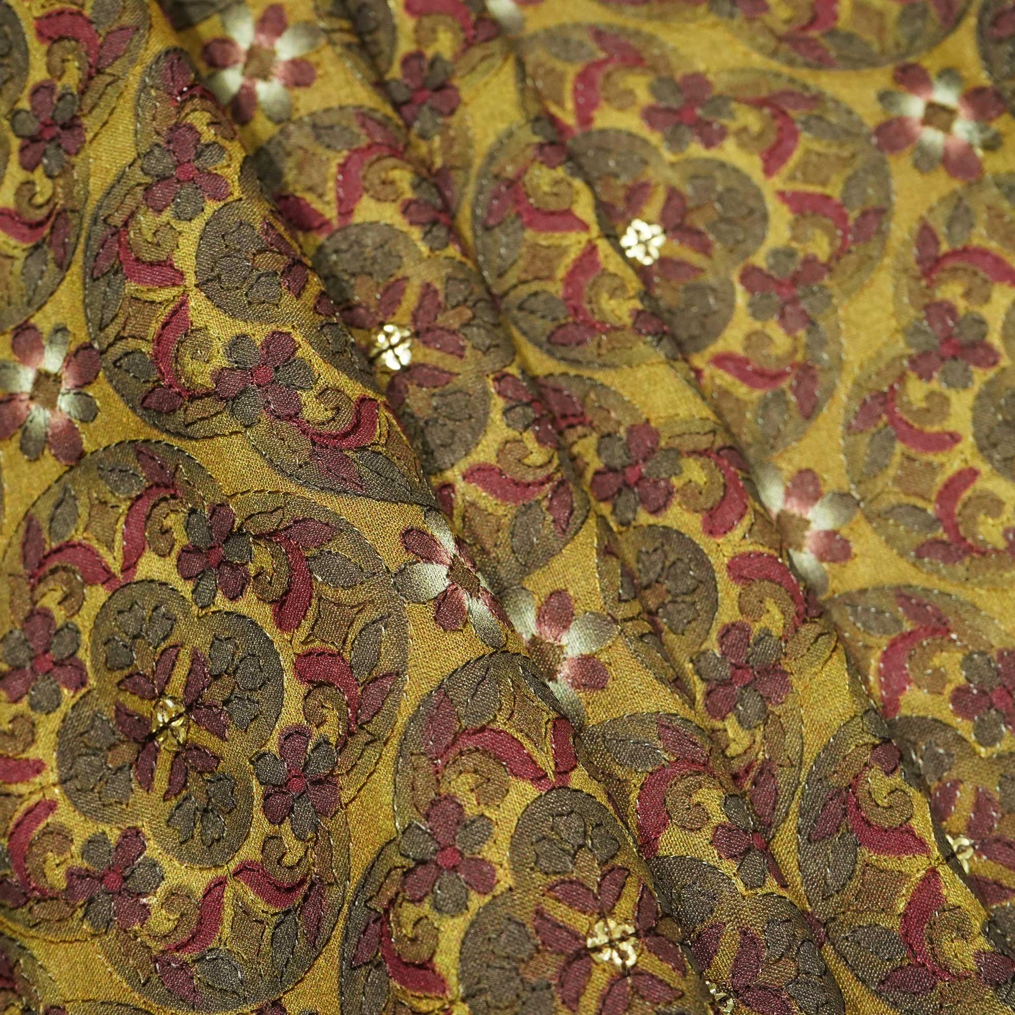 Yellow Hand Embroidery Pure Silk Fabric 309 KRE-19207 - Image 3