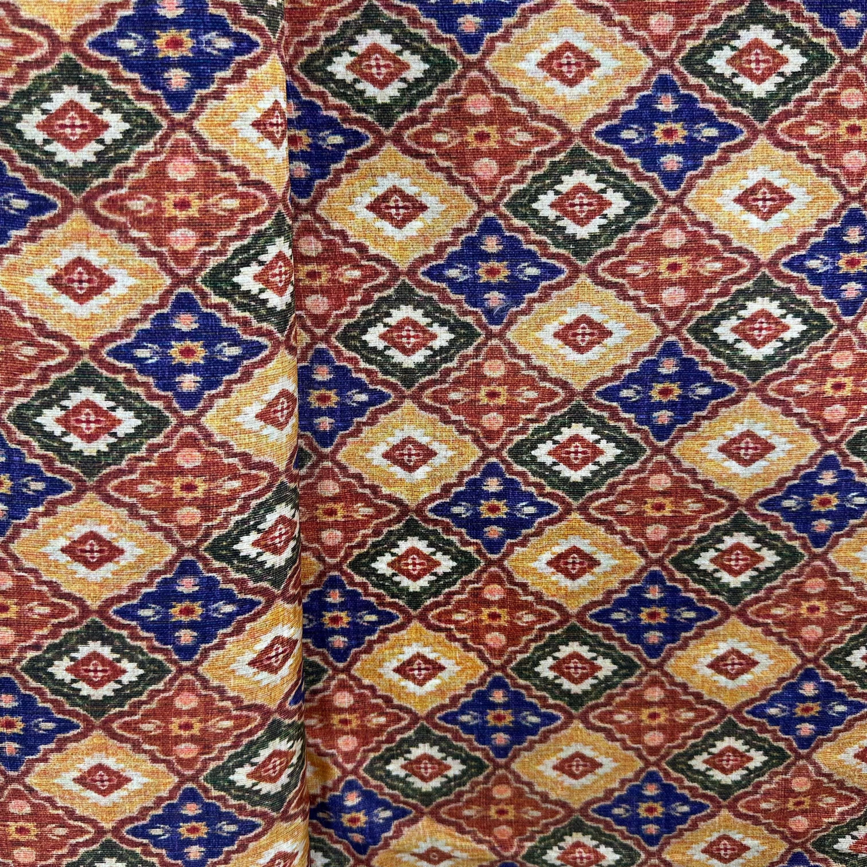 Yellow Ikkat Print Tusser Silk Fabric 20370 - Image 3