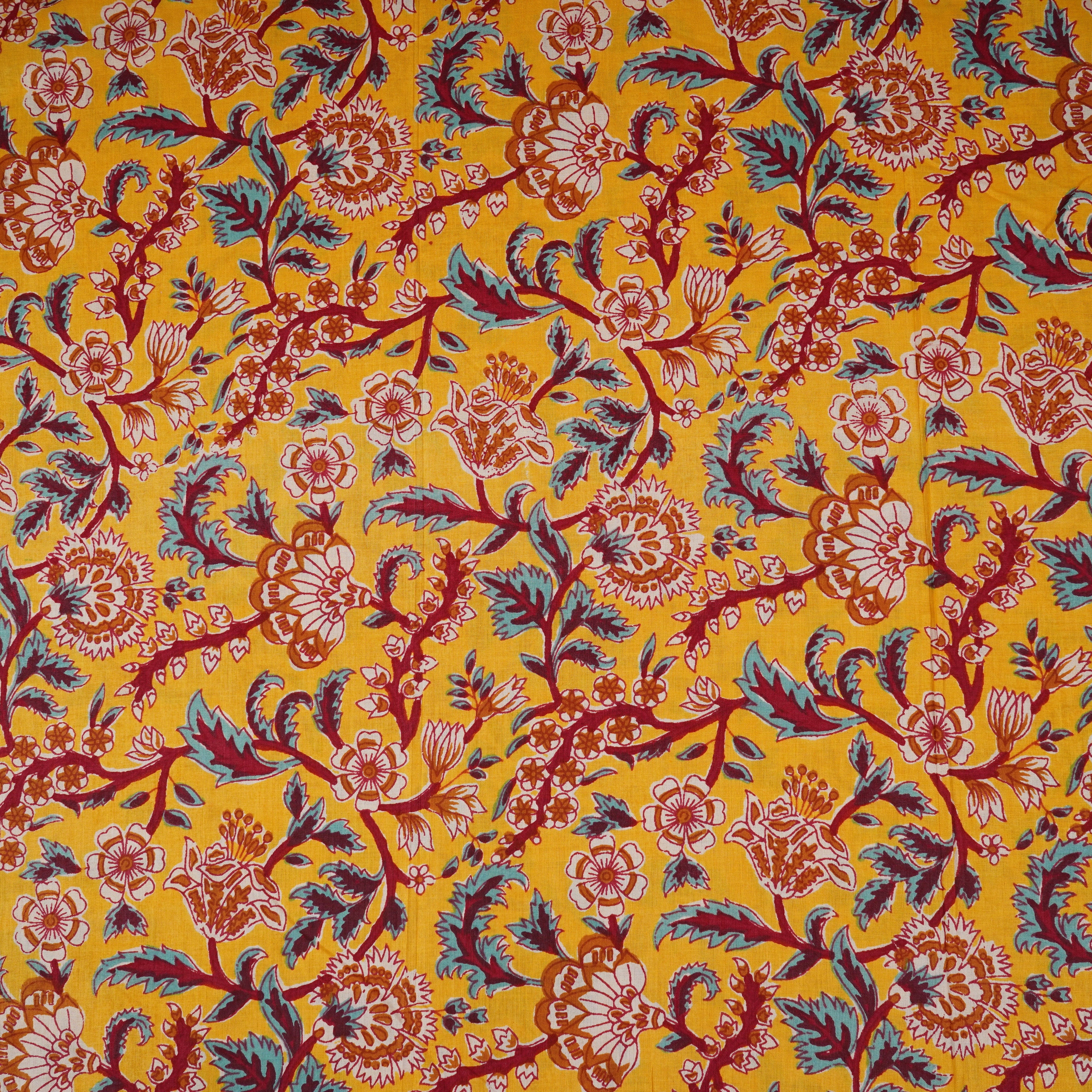 Yellow Kalamkari Floral Print Cotton Fabric PB-29724 - Image 2