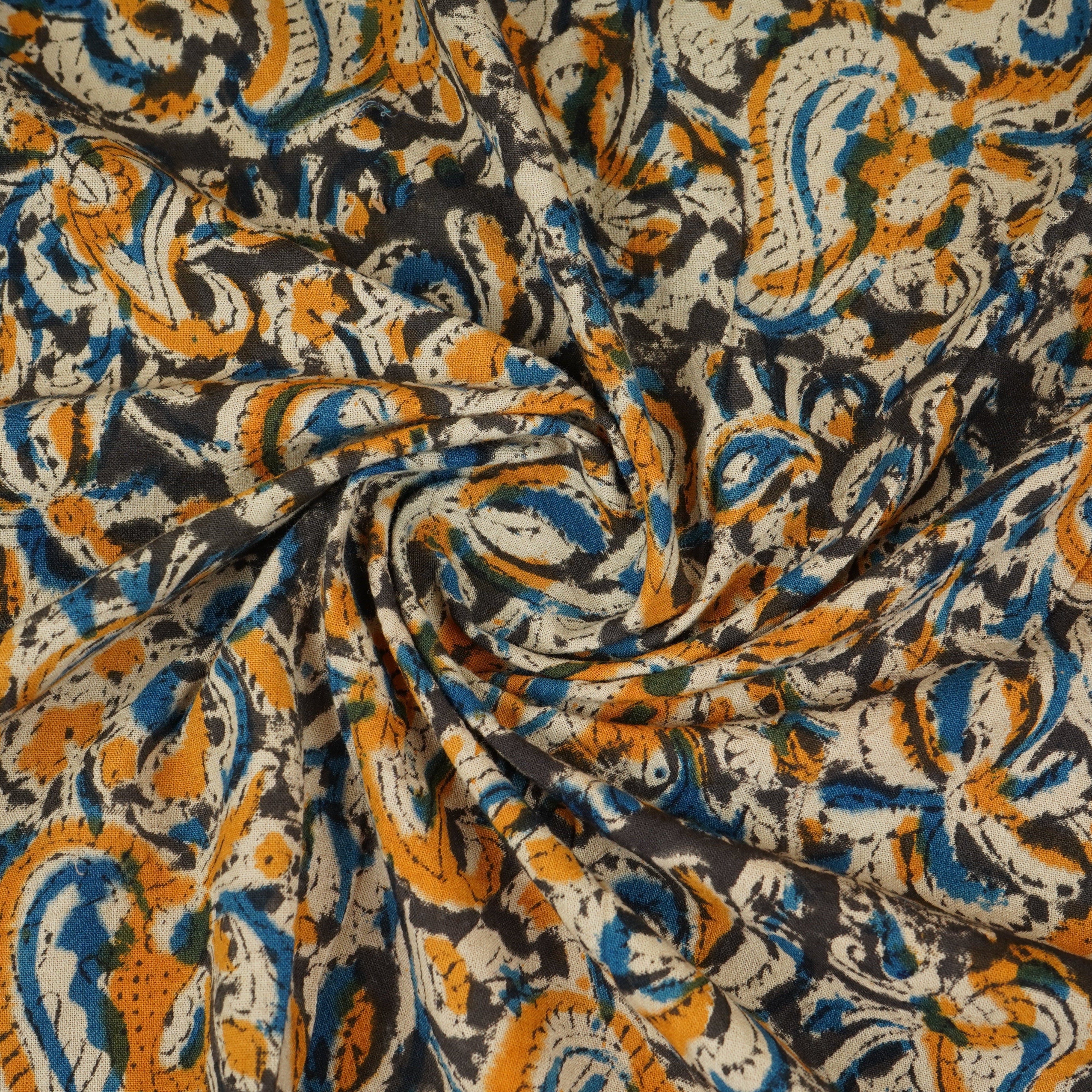 Yellow Kalamkari Print Cotton Fabric MFR-29847 - Image 3