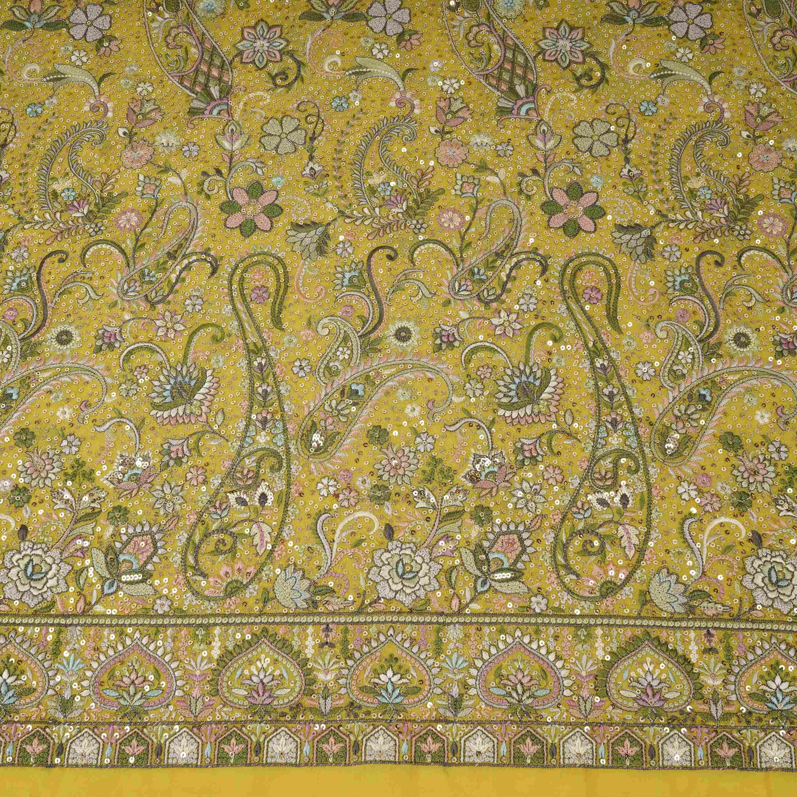 Yellow Kashmiri Paisley Embroidery Georgette Fabric DR-32373 - Image 2