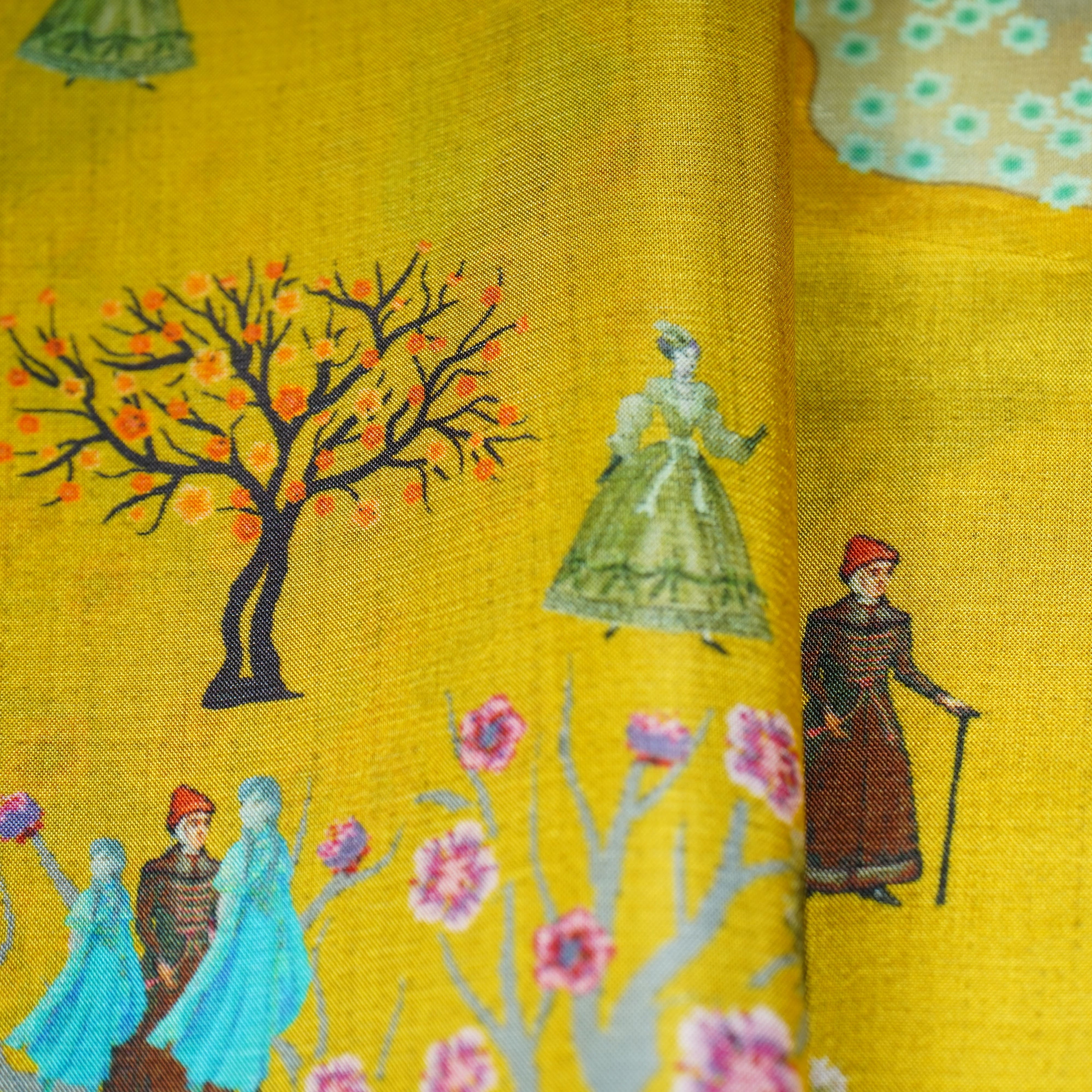 Yellow Mughal Print Upada Silk Fabric 21088 - Image 2