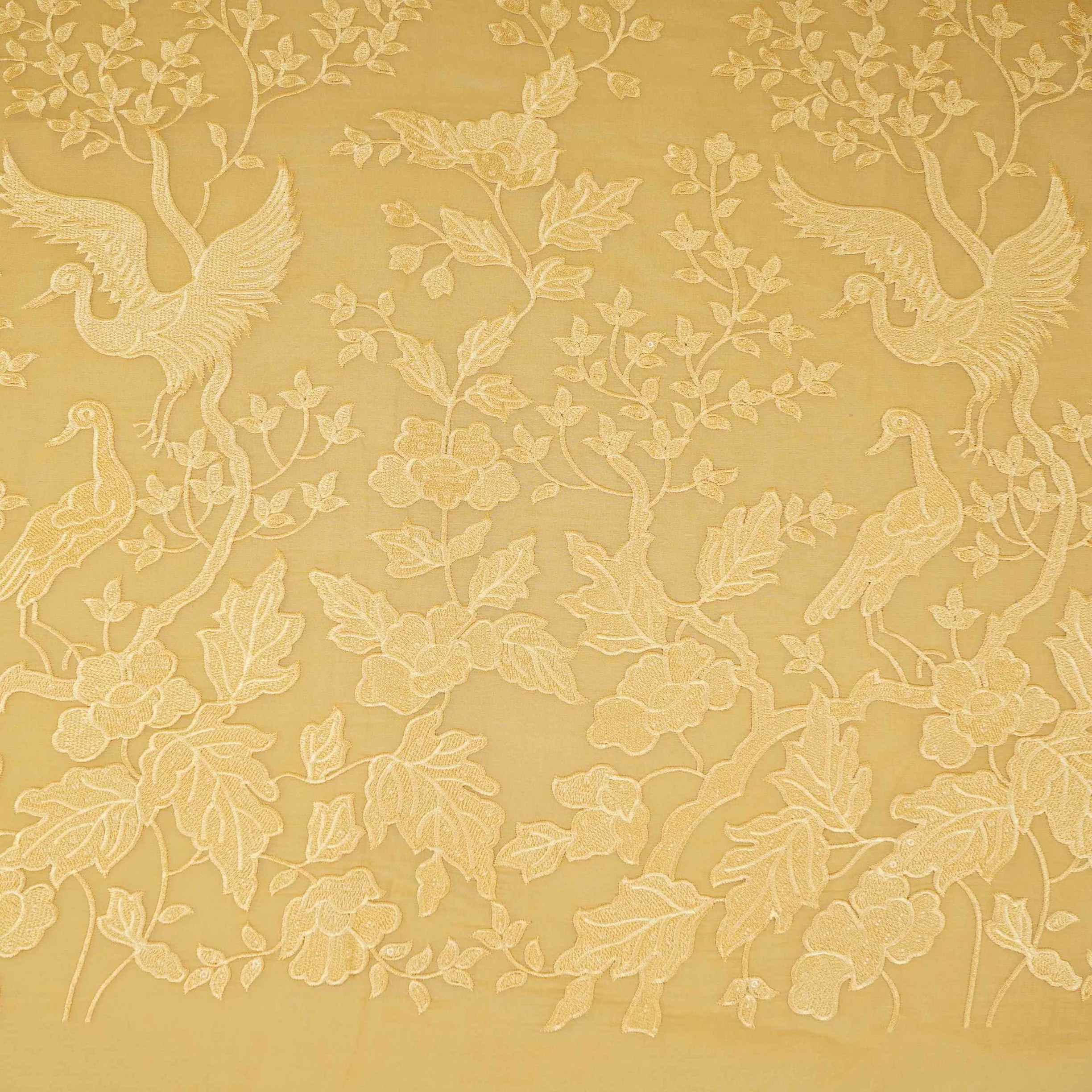 Yellow Parsi thread embroidery Organza Fabric GPF-32103 - Image 2