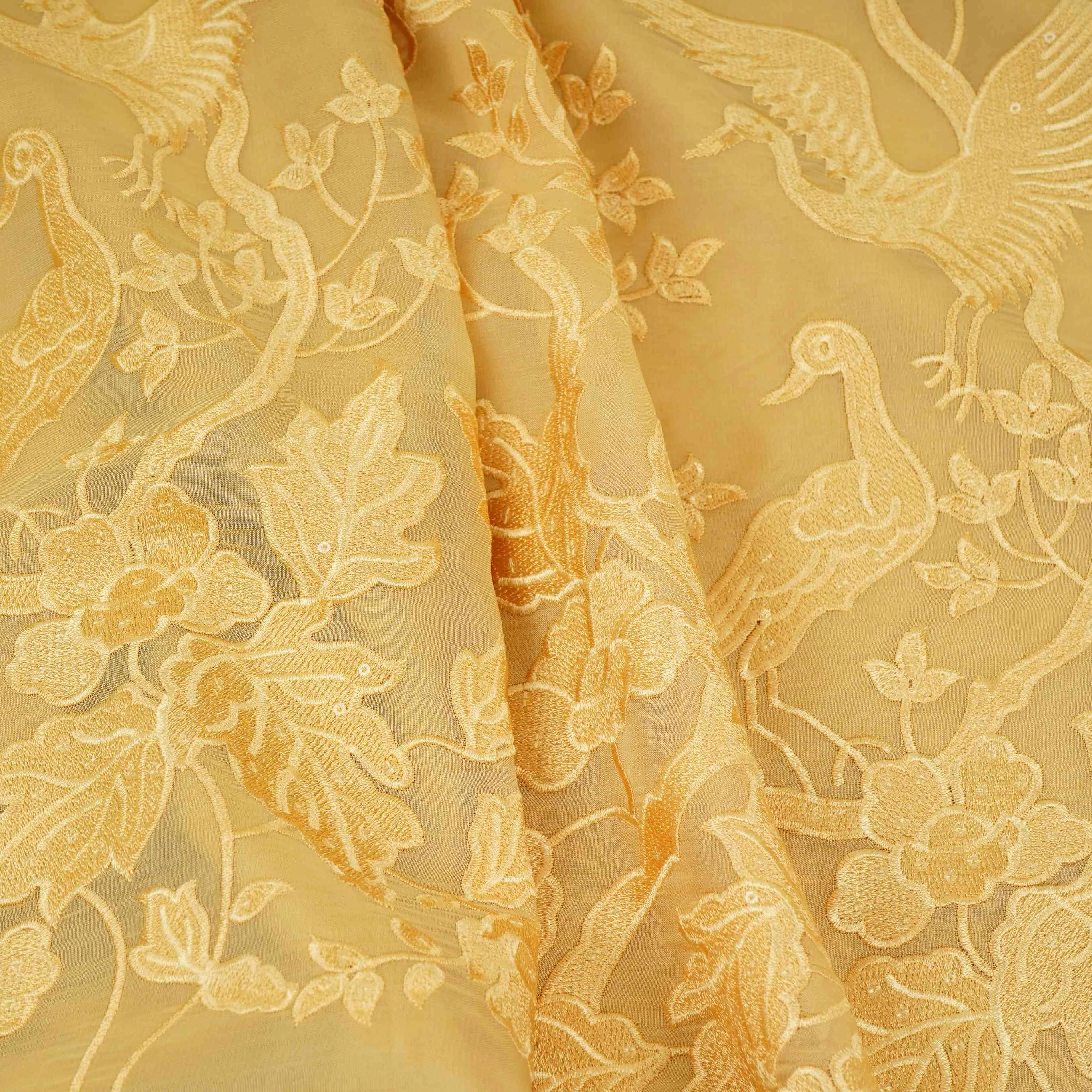 Yellow Parsi thread embroidery Organza Fabric GPF-32103 - Image 5