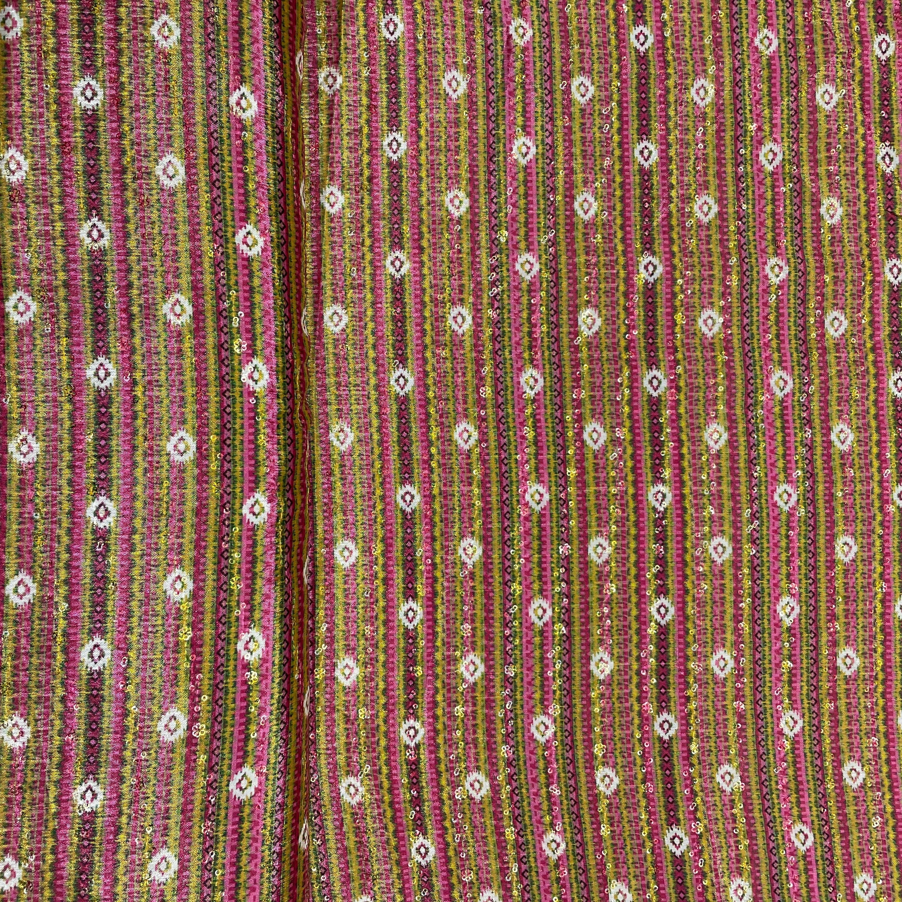 Yellow & Pink Stripe Print Chinon Fabric - Image 3