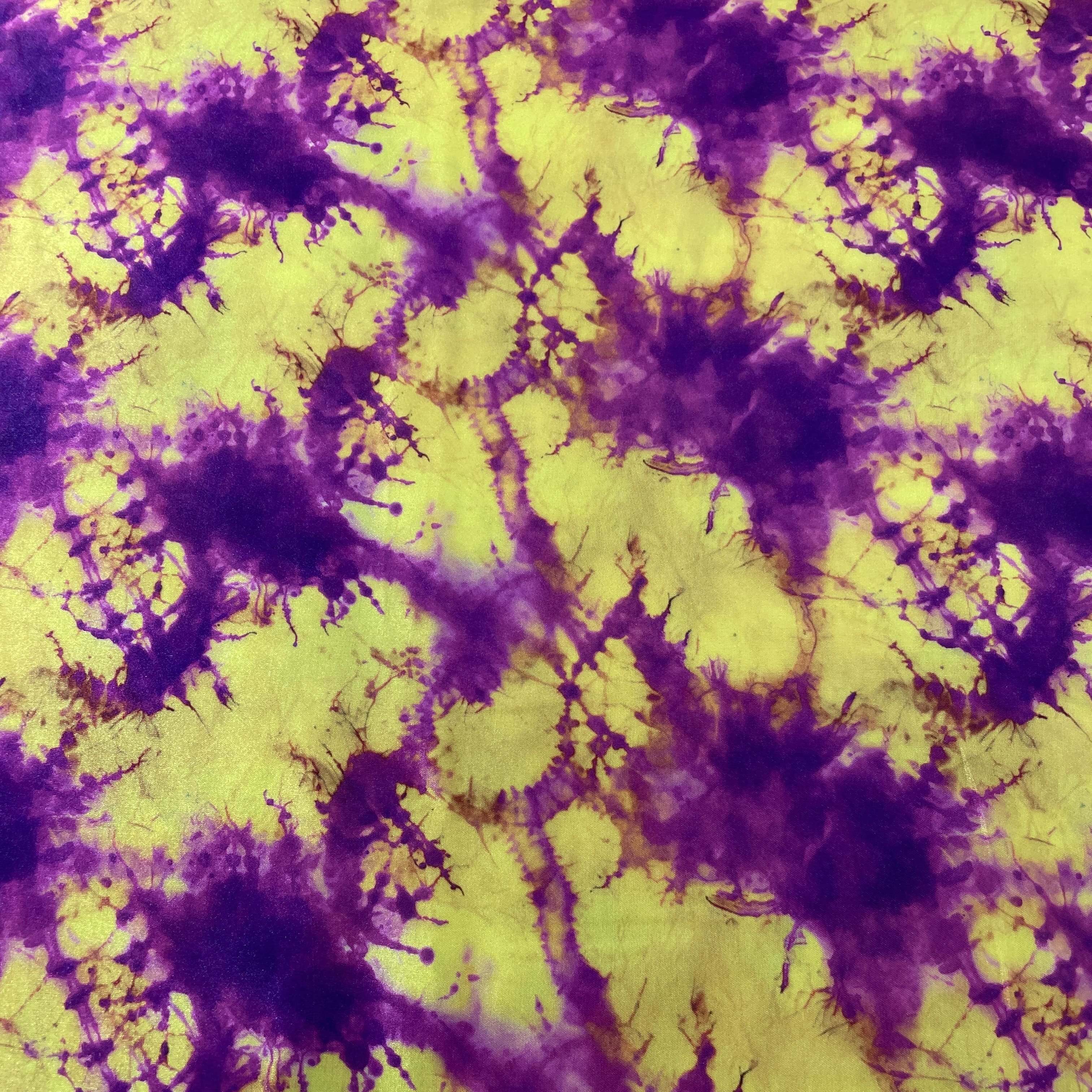 Yellow & Purple Tie&Die Print Modal Satin Fabric - Image 3