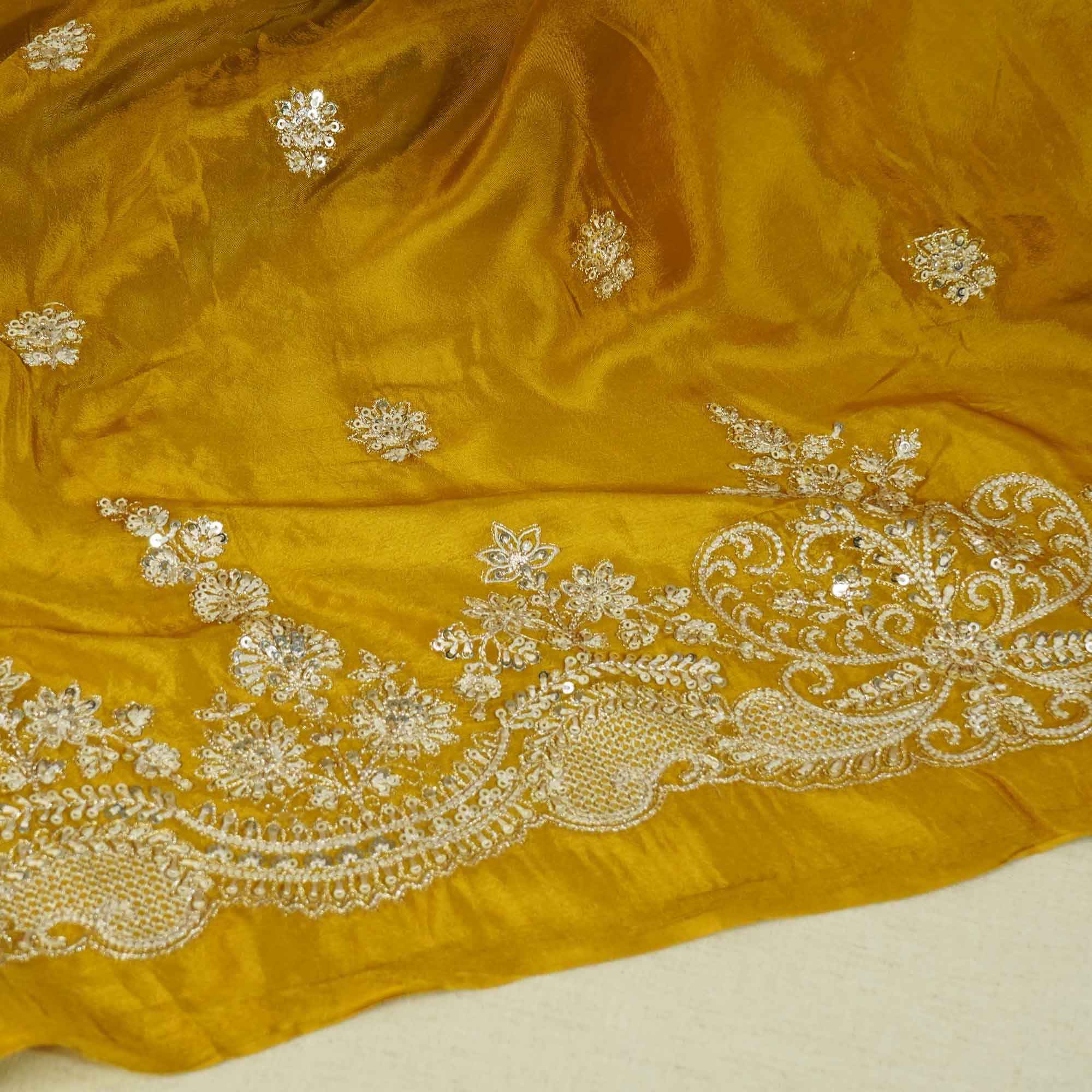 Yellow Silver Zari Embroidery Chinon Fabric RA-26952 - Image 2